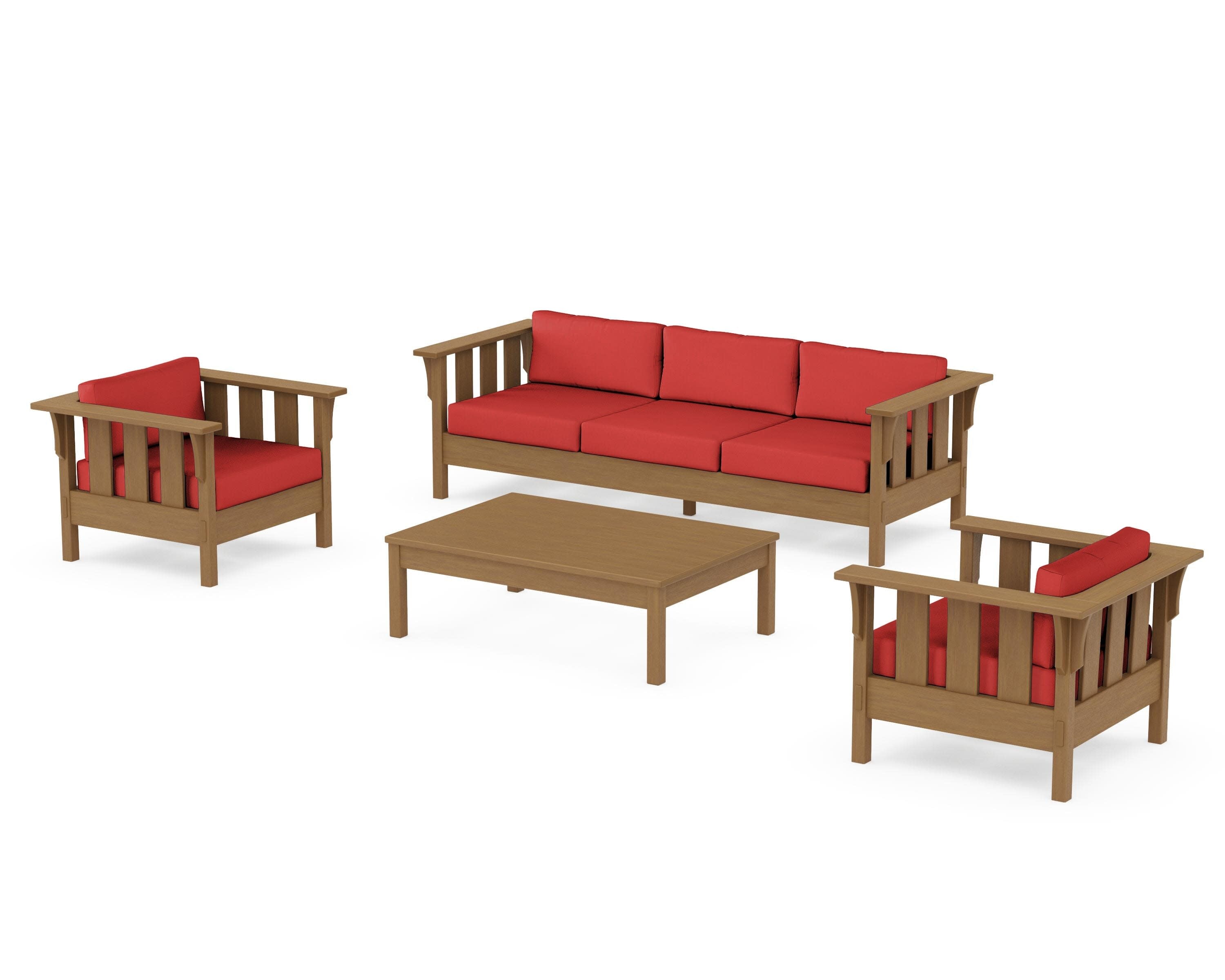 Acadia 4-Piece Deep Seating Set with Sofa in Natural / Crimson Linen