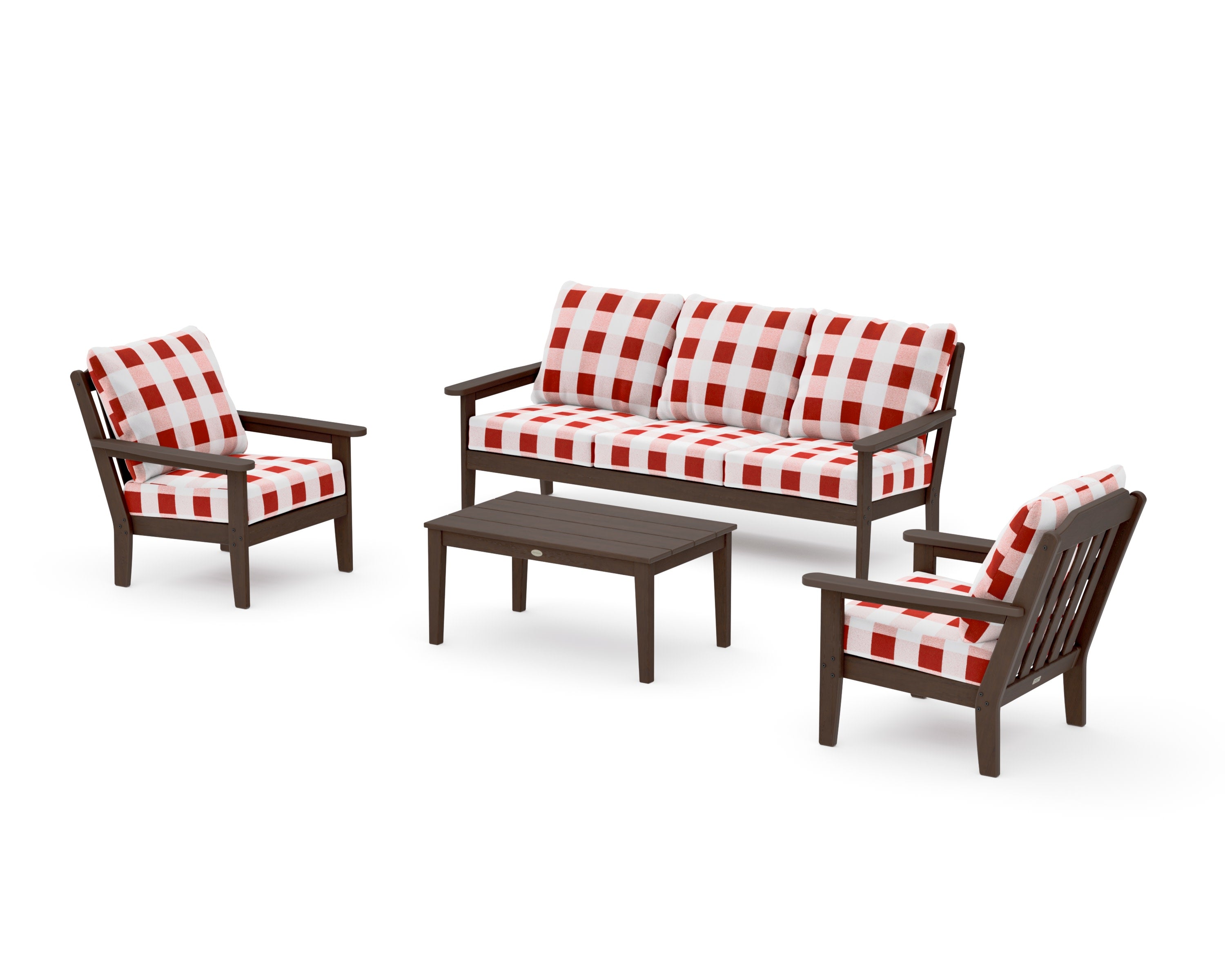 Cottage 4-Piece Deep Seating Set with Sofa in Kona / Buffalo Plaid Crimson