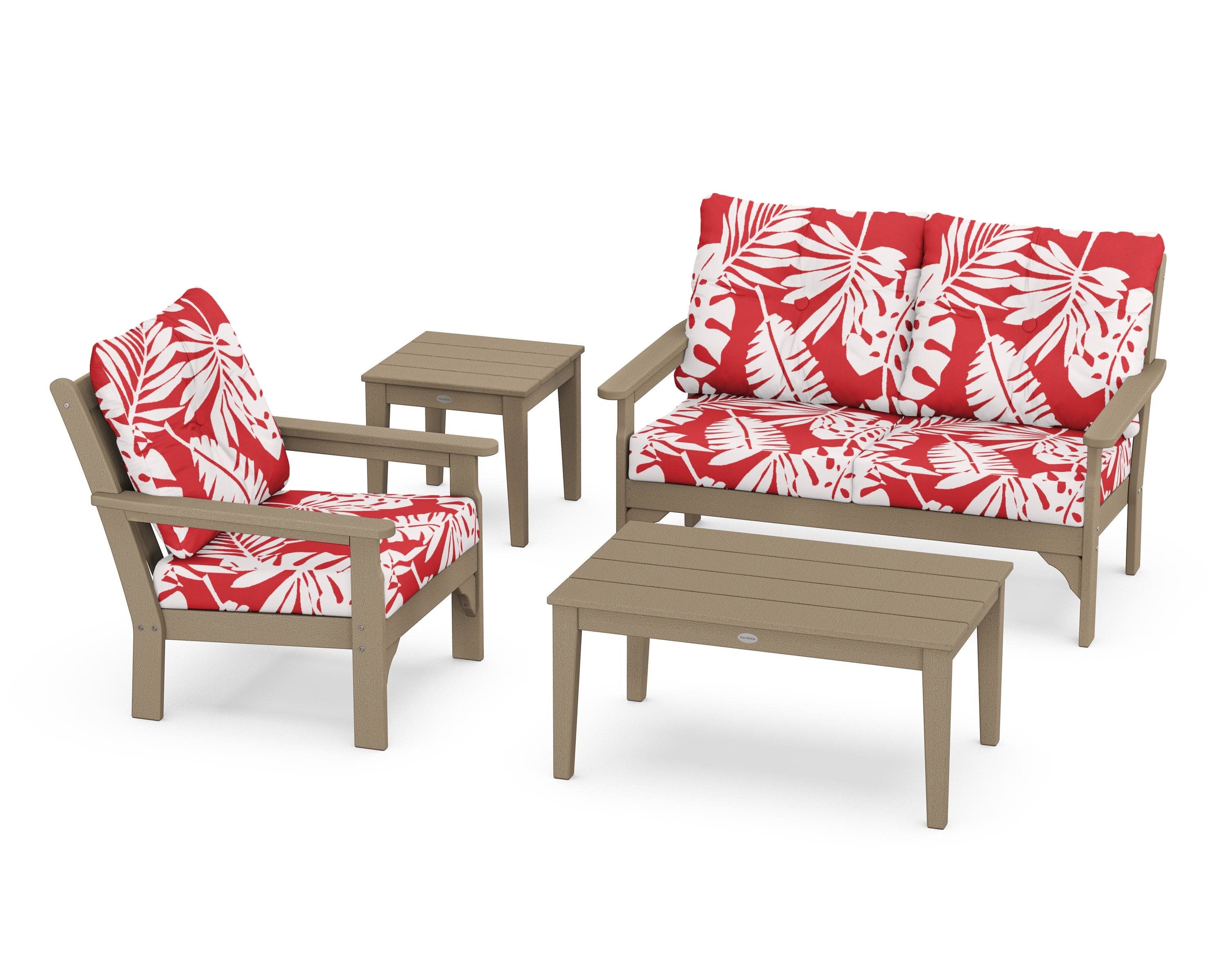 Vineyard 4-Piece Deep Seating Set in Vintage Sahara / Leaf Crimson