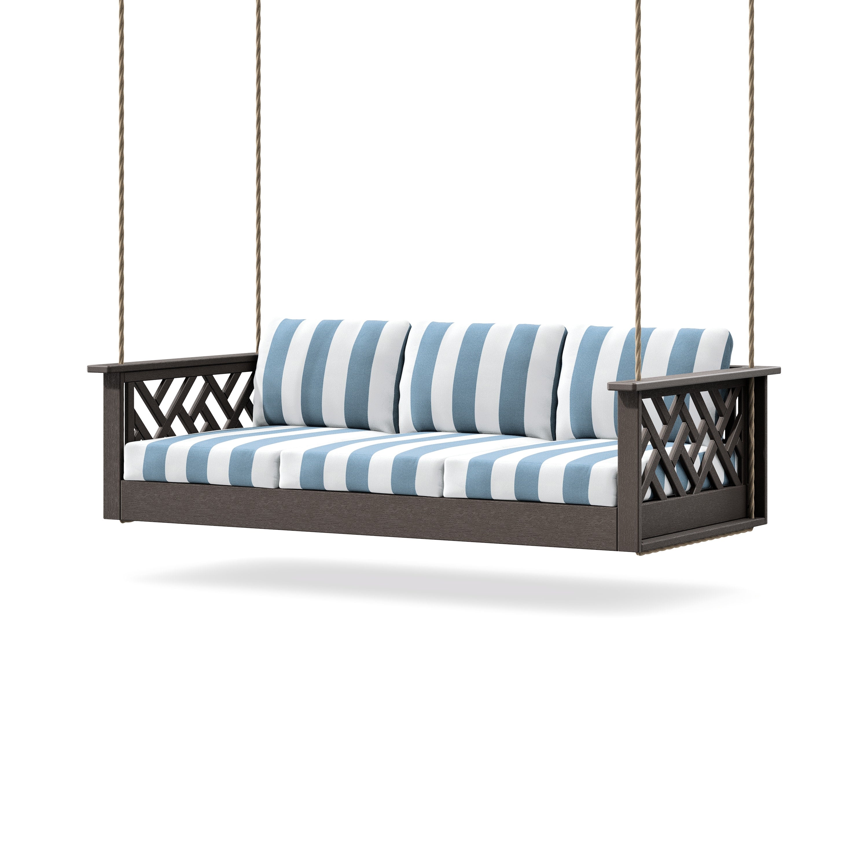 Chippendale Daybed Swing in Vintage Coffee / Cabana Stripe Sky Blue