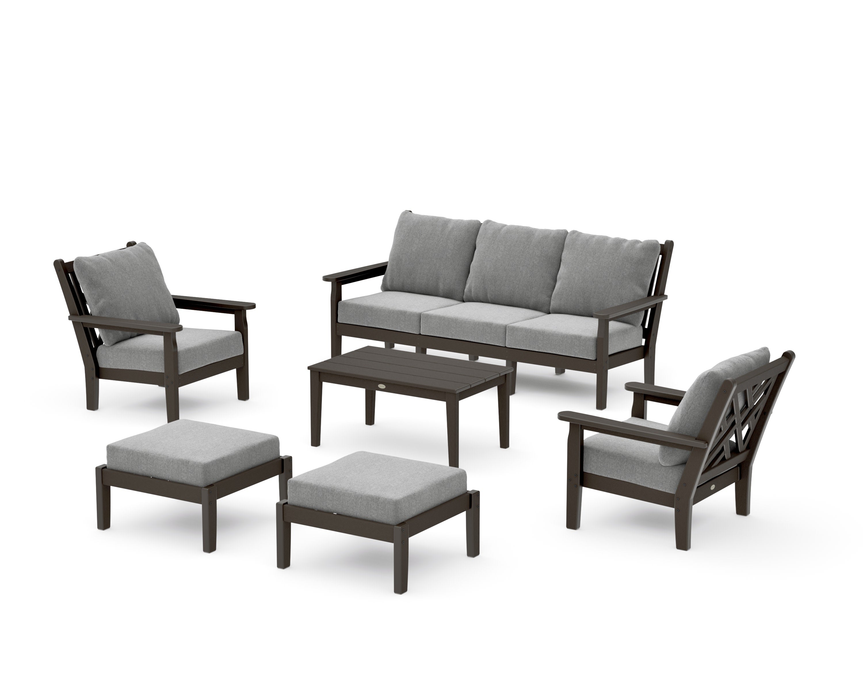 Chippendale 6-Piece Lounge Sofa Set in Vintage Coffee / Grey Mist