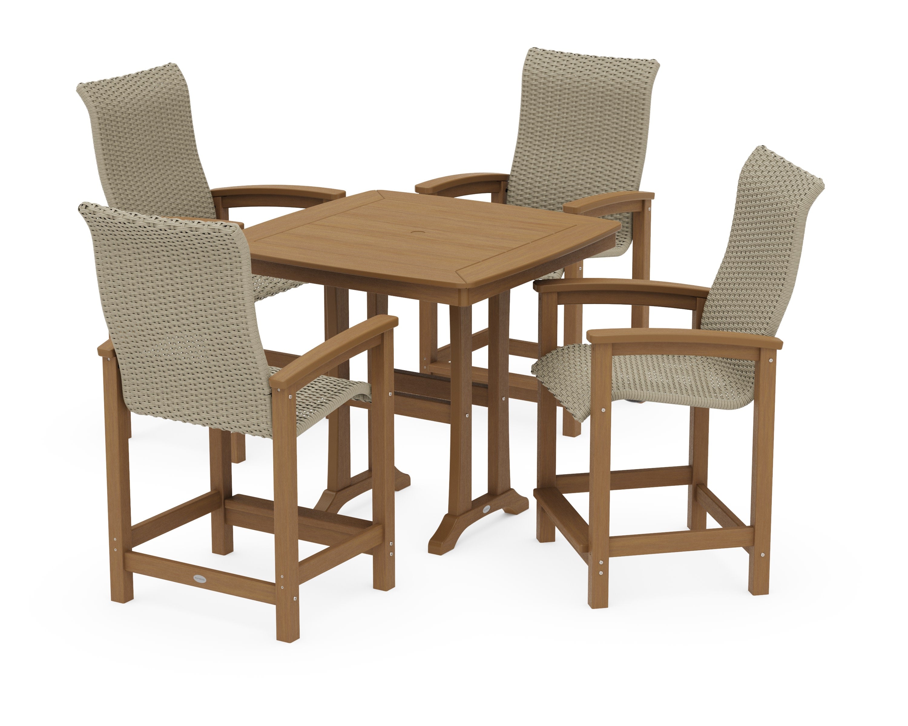 Coastal Woven High-Back 5-Piece Counter Set with Trestle Legs in Natural / Dune Grass