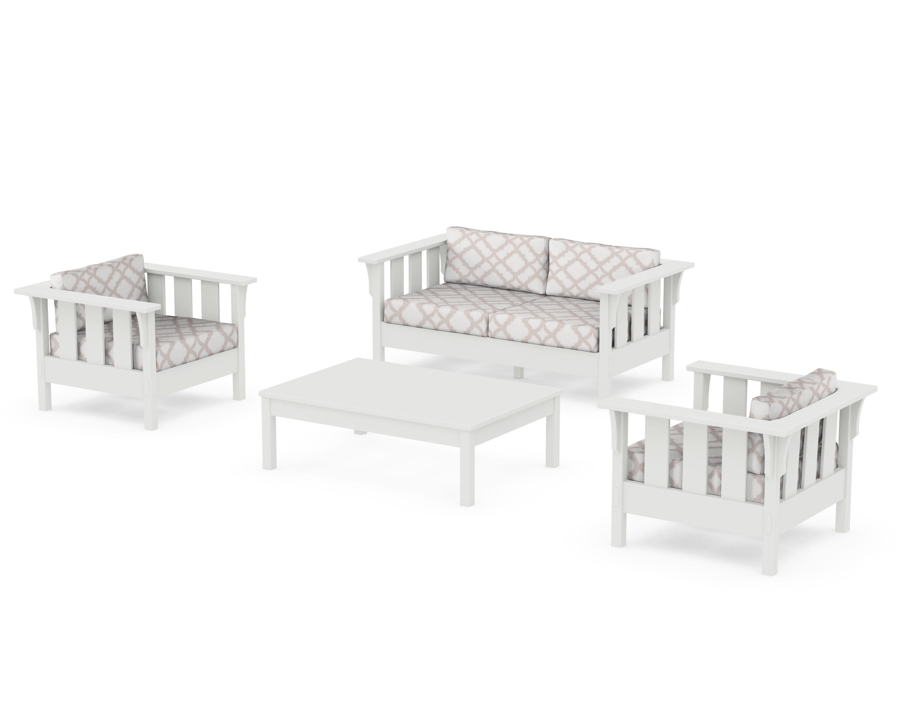 Acadia 4-Piece Deep Seating Set with Loveseat in Vintage White / Trellis Dune Burlap