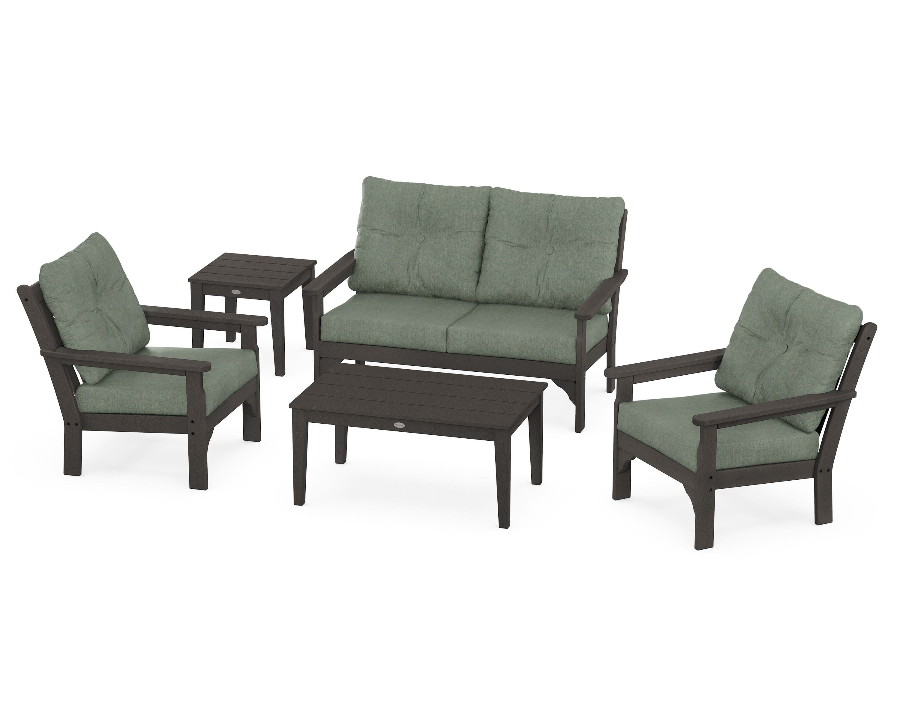 Vineyard 5-Piece Deep Seating Set in Vintage Coffee / Cast Sage