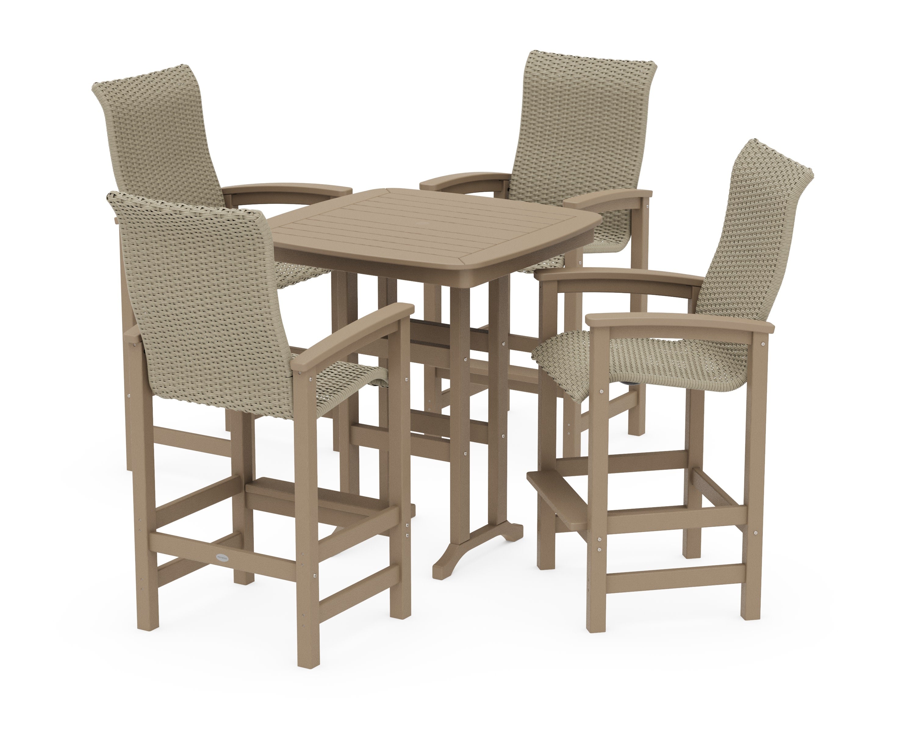 Coastal Woven High-Back 5-Piece Bar Set in Vintage Sahara / Dune Grass