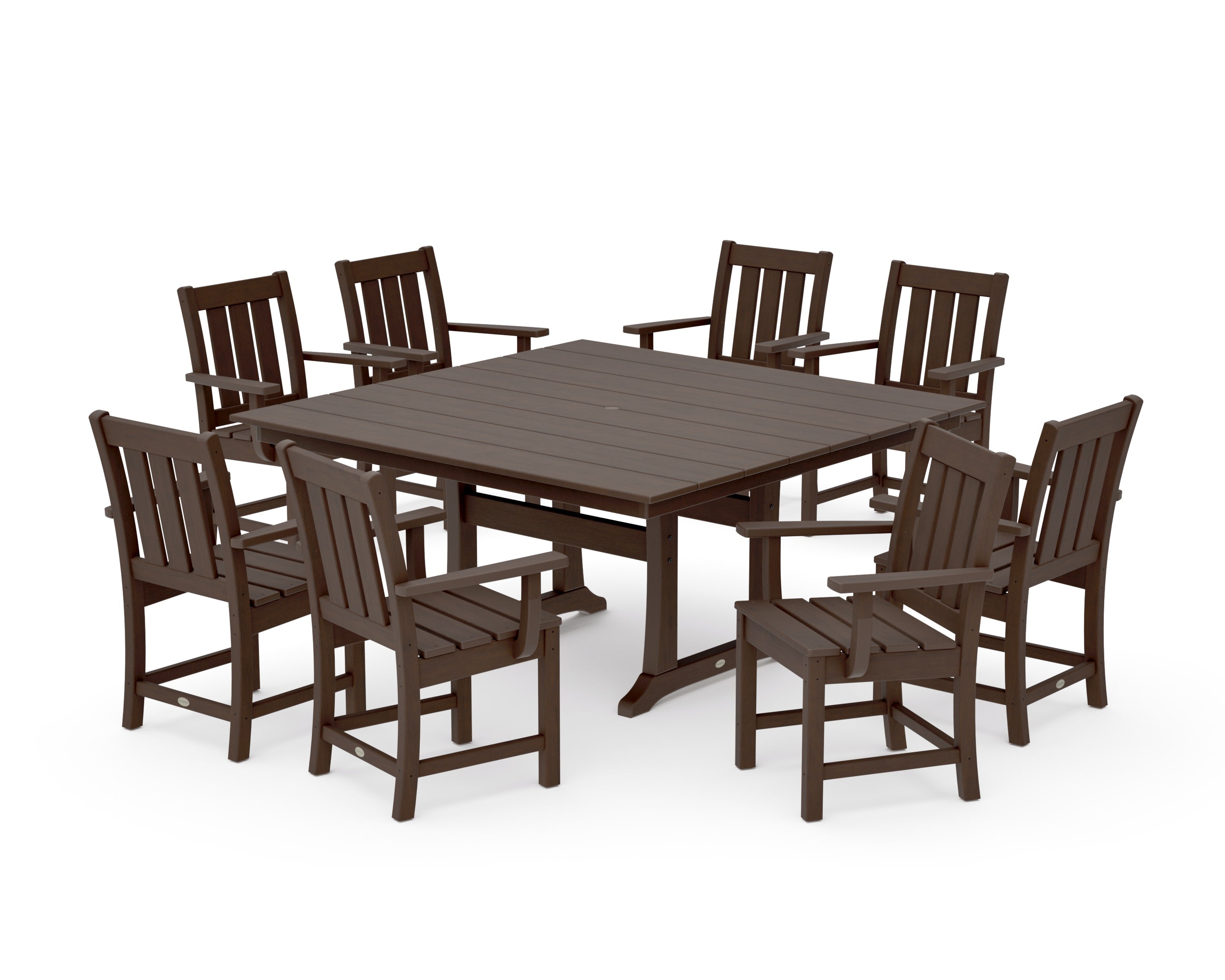 Oxford 9-Piece Square Farmhouse Dining Set with Trestle Legs in Kona