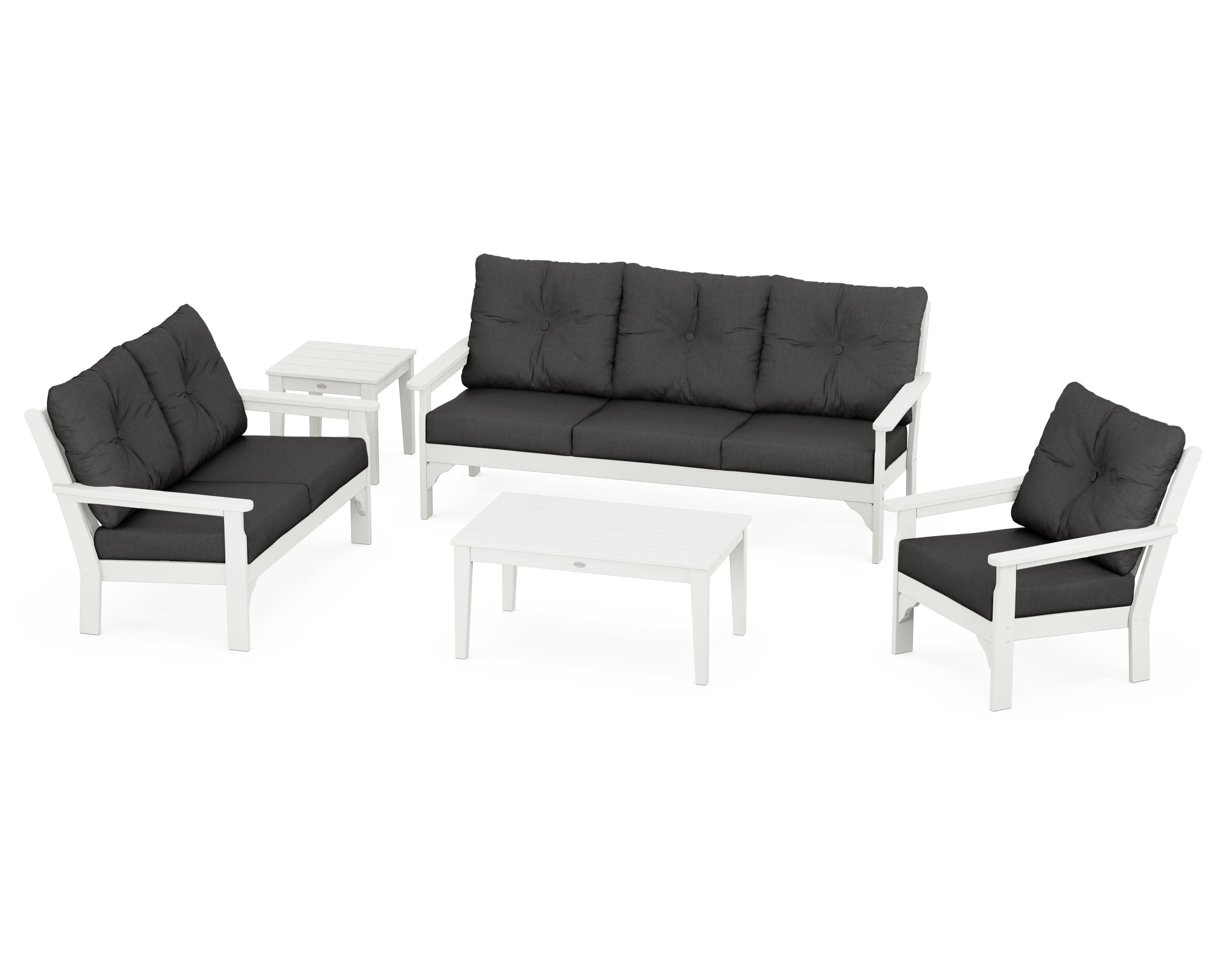 Vineyard 5 Piece Deep Seating Set in Vintage White / Spectrum Carbon