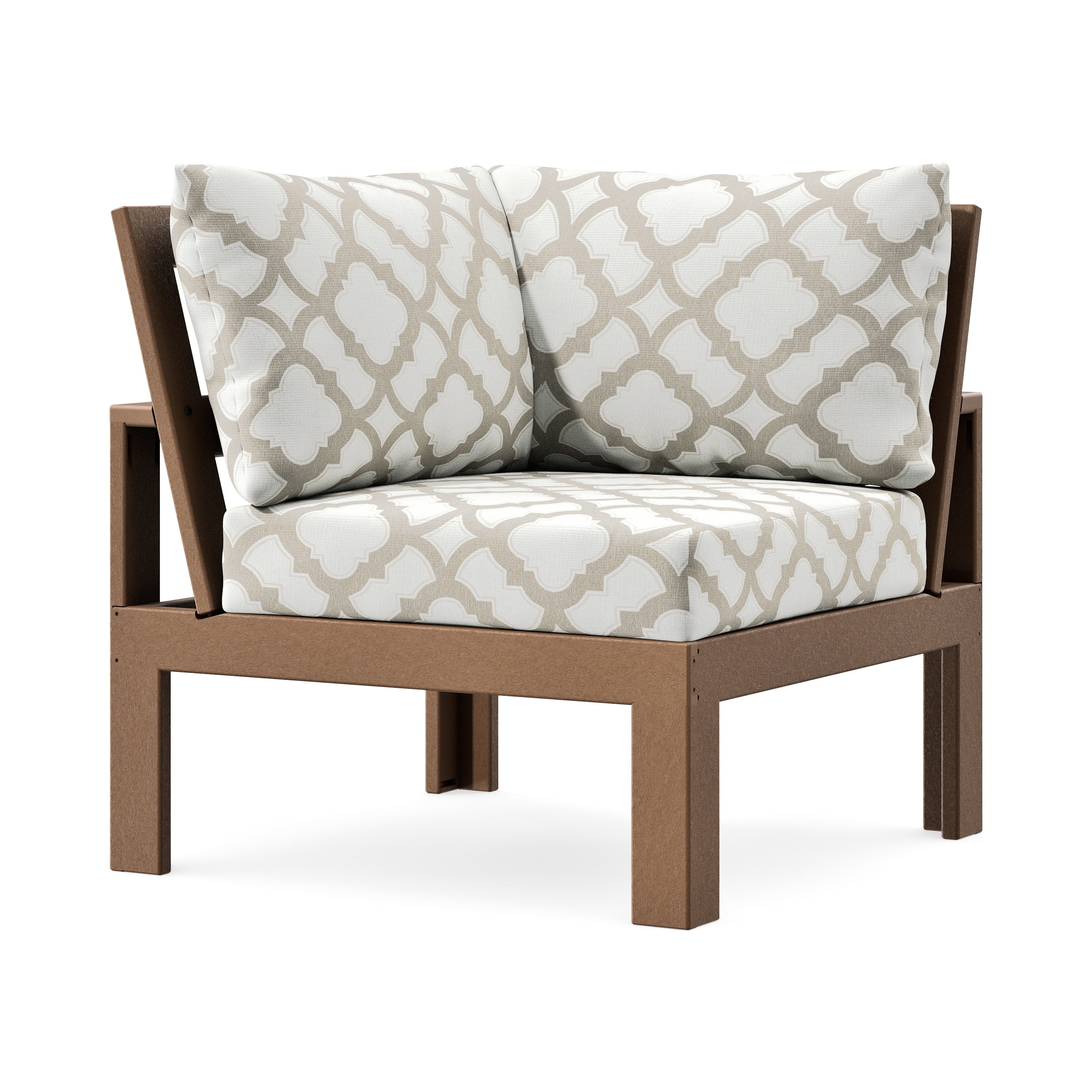 Modular Corner Chair in Teak / Trellis Dune Burlap