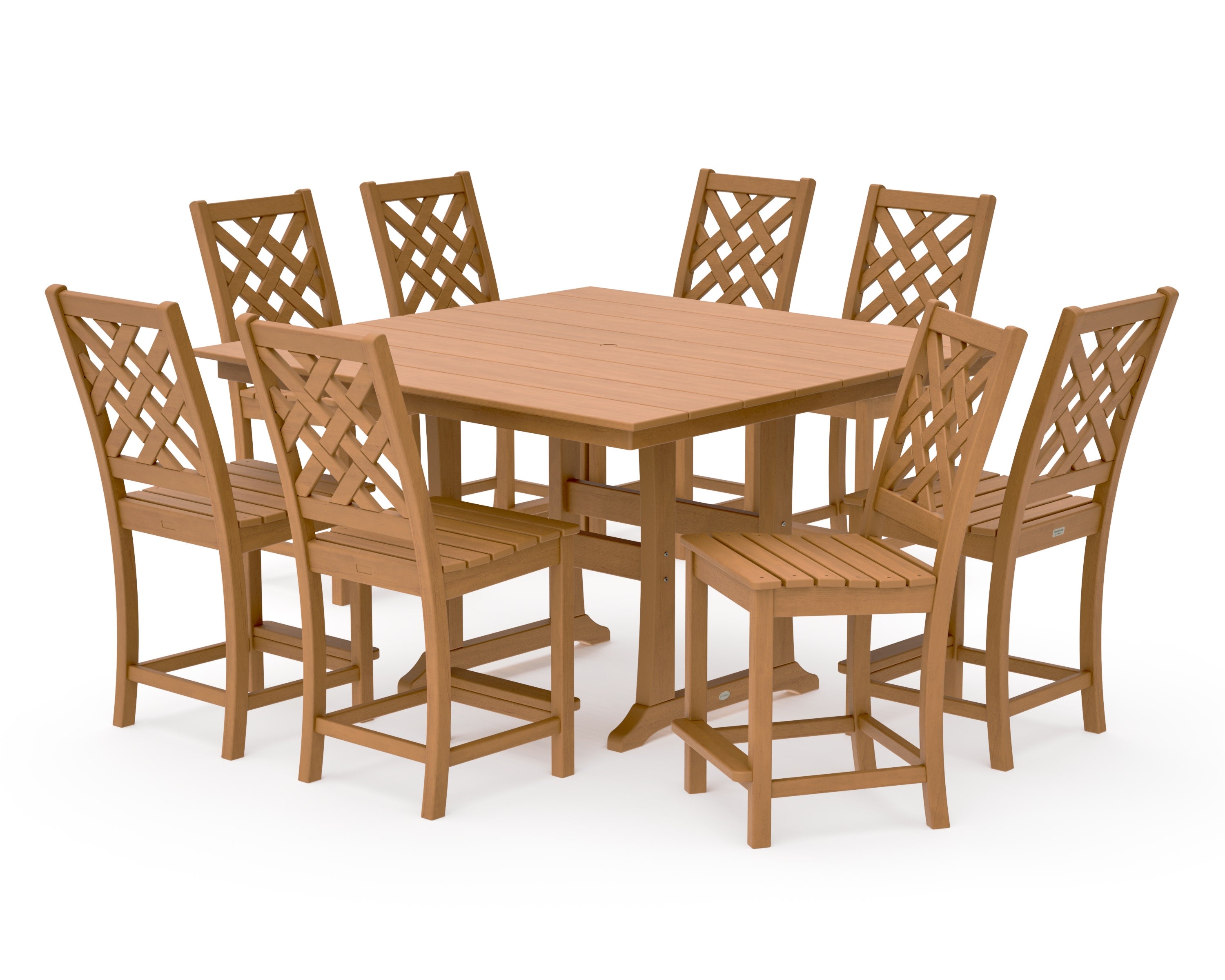 Wovendale Side Chair 9-Piece Square Farmhouse Counter Set with Trestle Legs in Natural