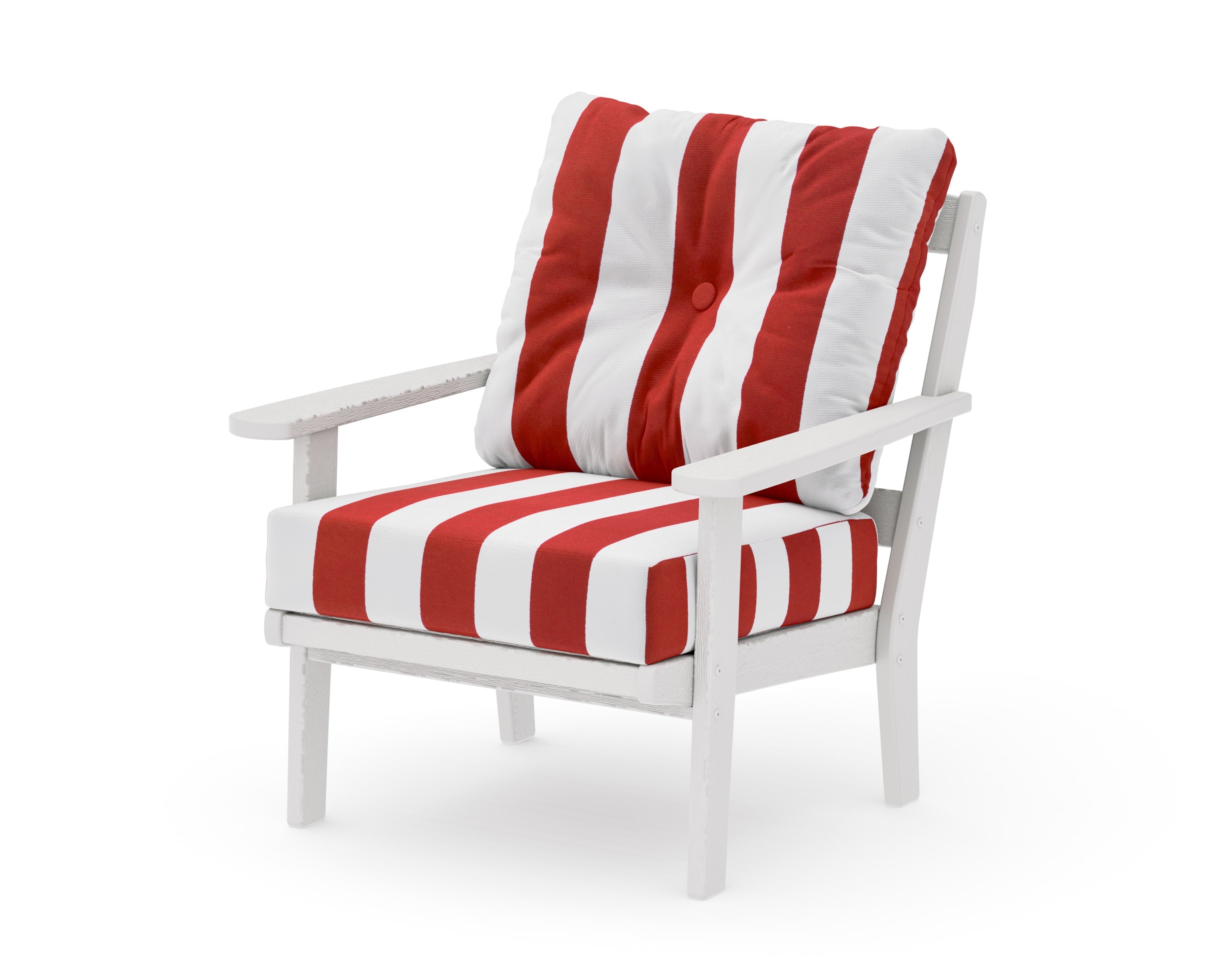 Mission Deep Seating Chair in Vintage White / Cabana Stripe Crimson