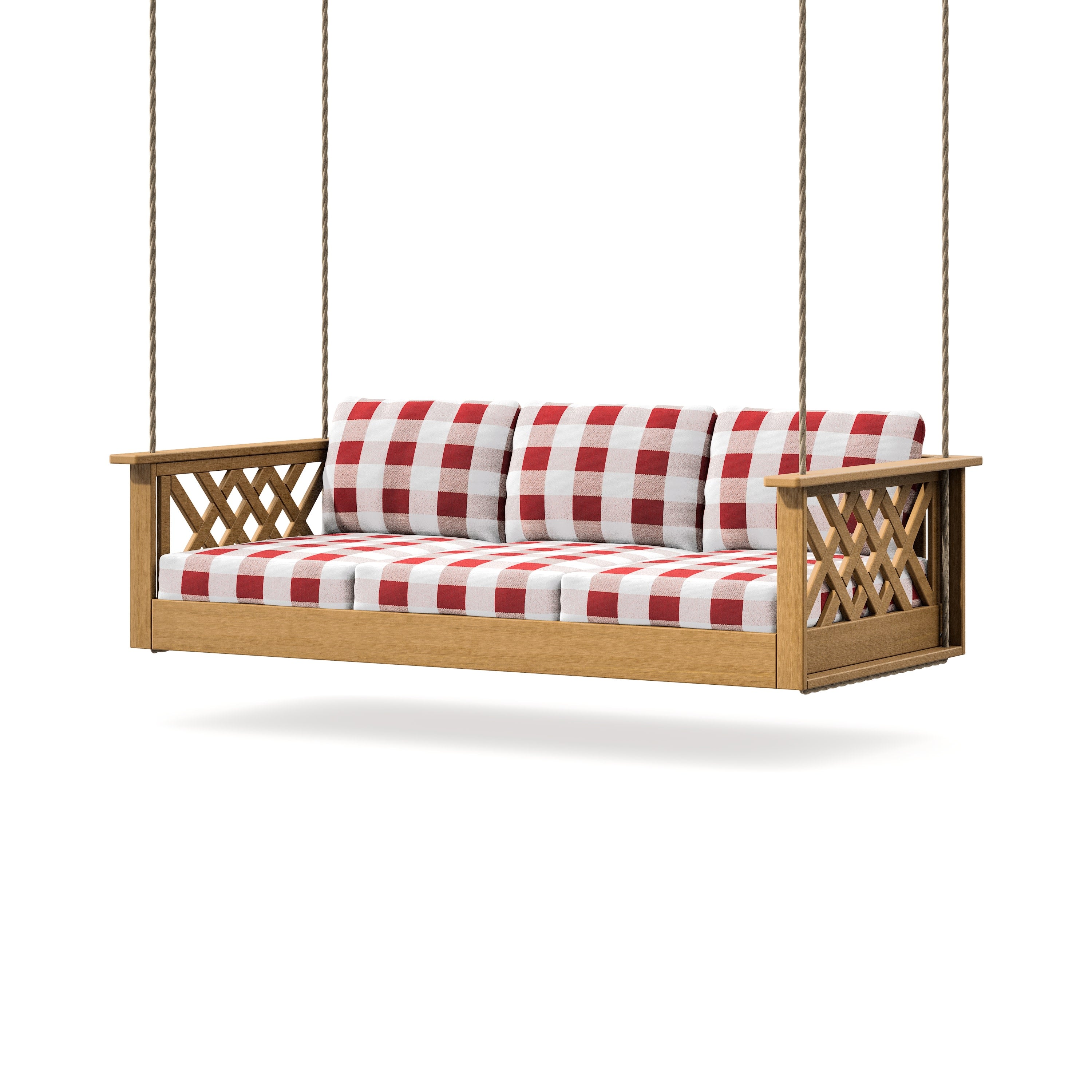 Wovendale Daybed Swing in Natural / Buffalo Plaid Crimson