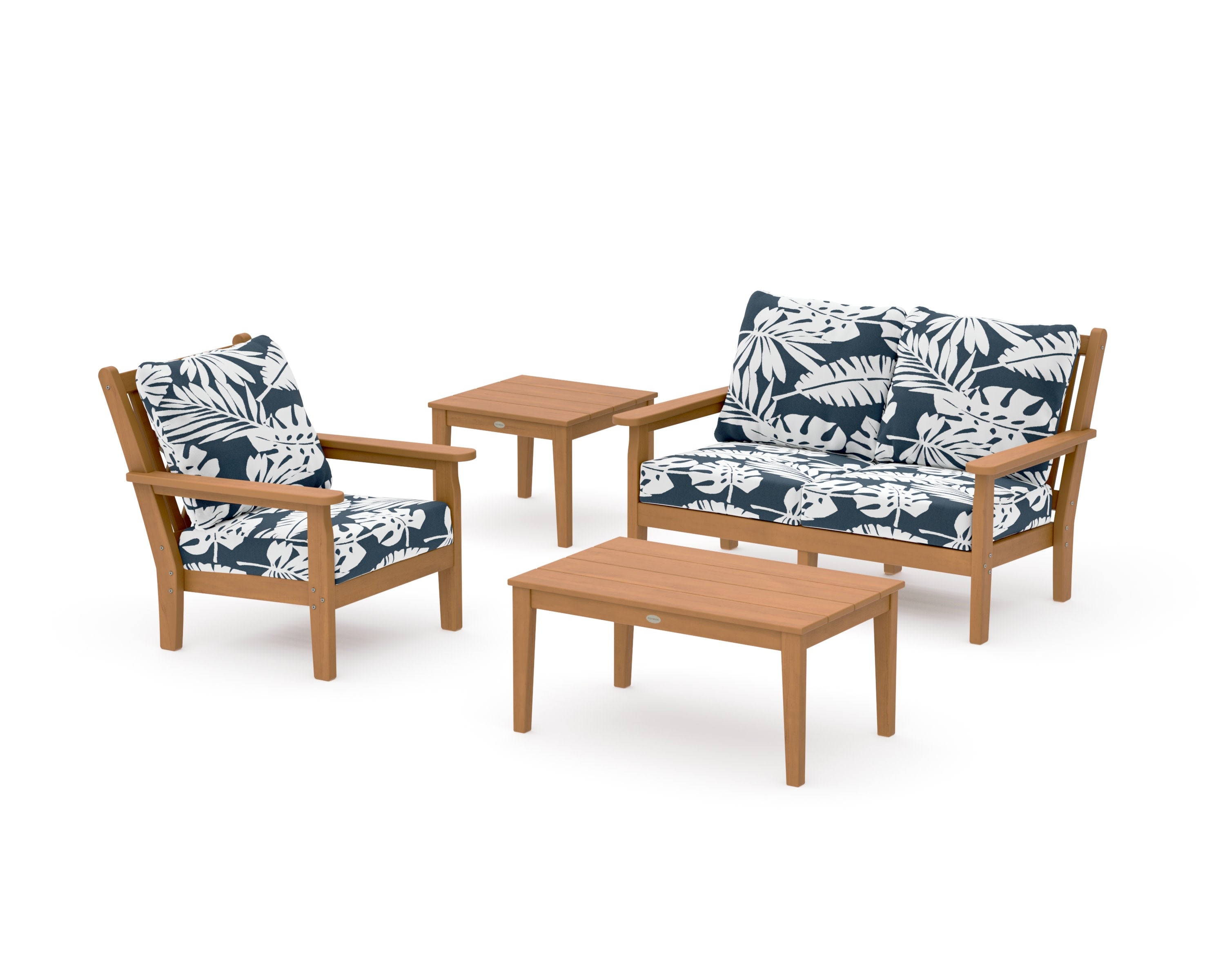 Chippendale 4-Piece Deep Seating Set in Natural / Leaf Marine Indigo
