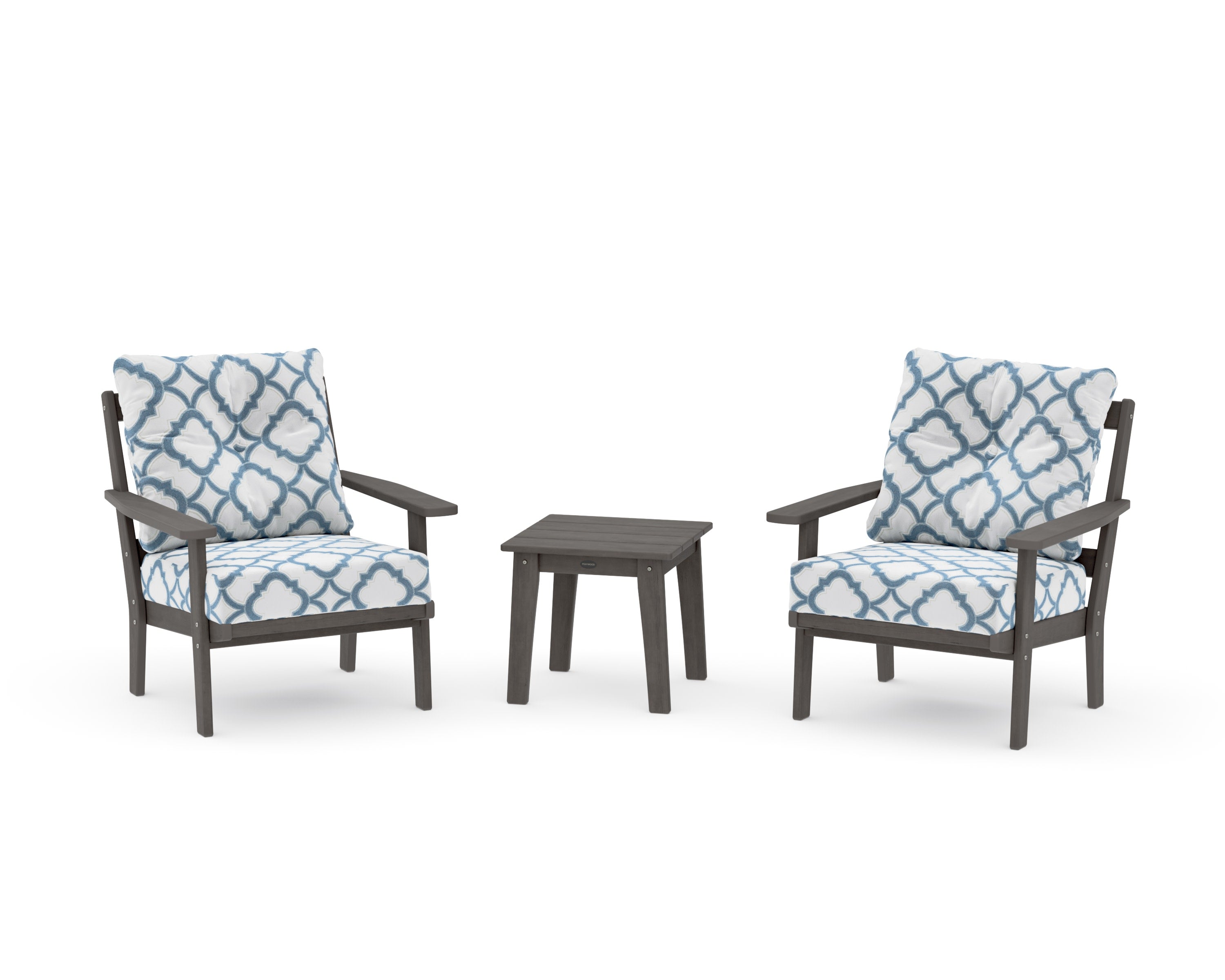 Oxford 3-Piece Deep Seating Set in Driftwood / Trellis Sky Blue