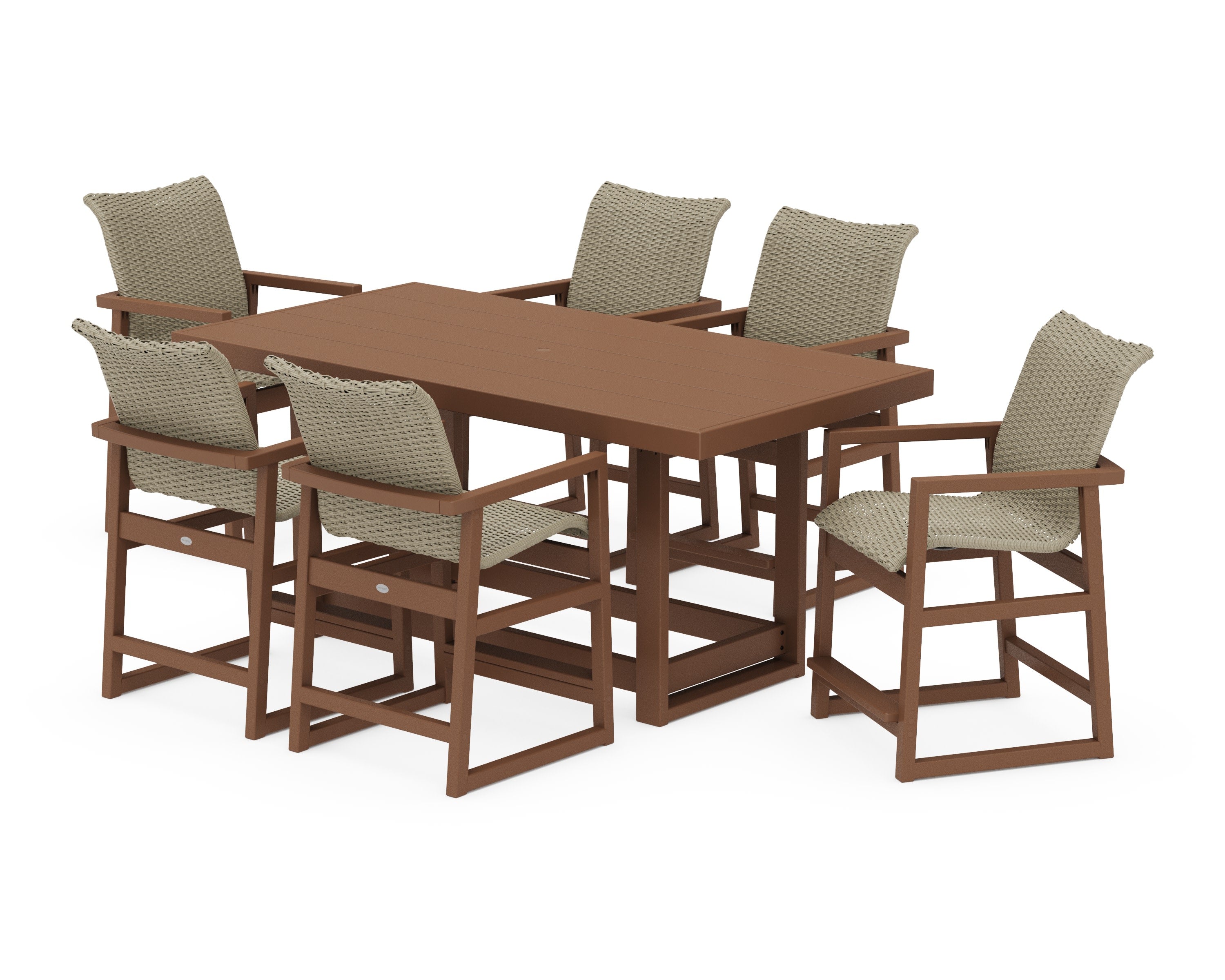EDGE Woven Arm Chair 7-Piece Counter Set in Teak / Dune Grass
