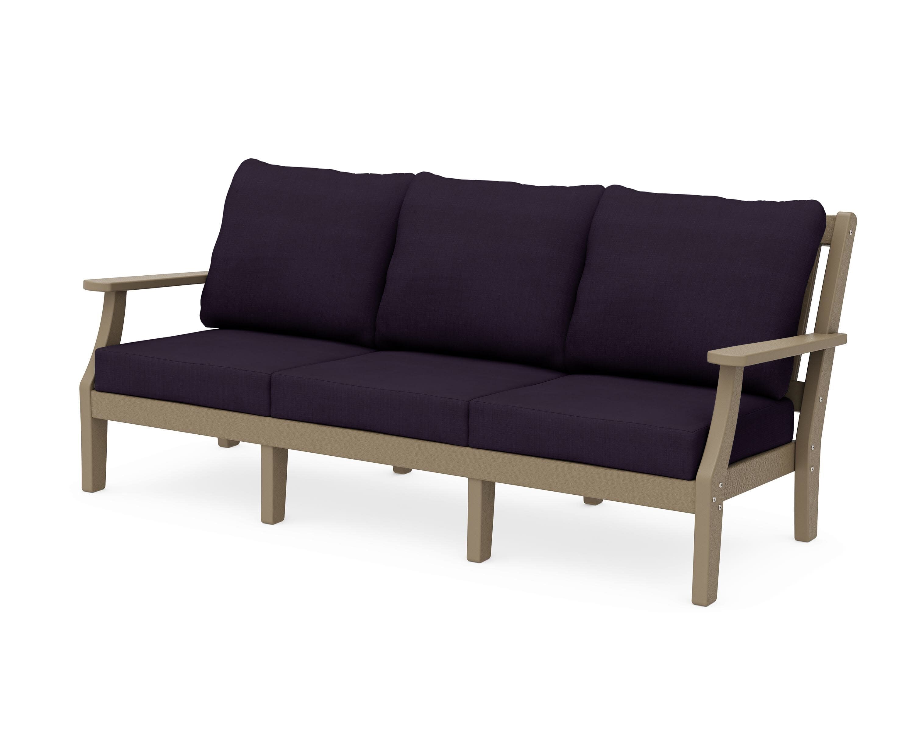 Chinoiserie Deep Seating Sofa in Vintage Sahara / Navy Linen