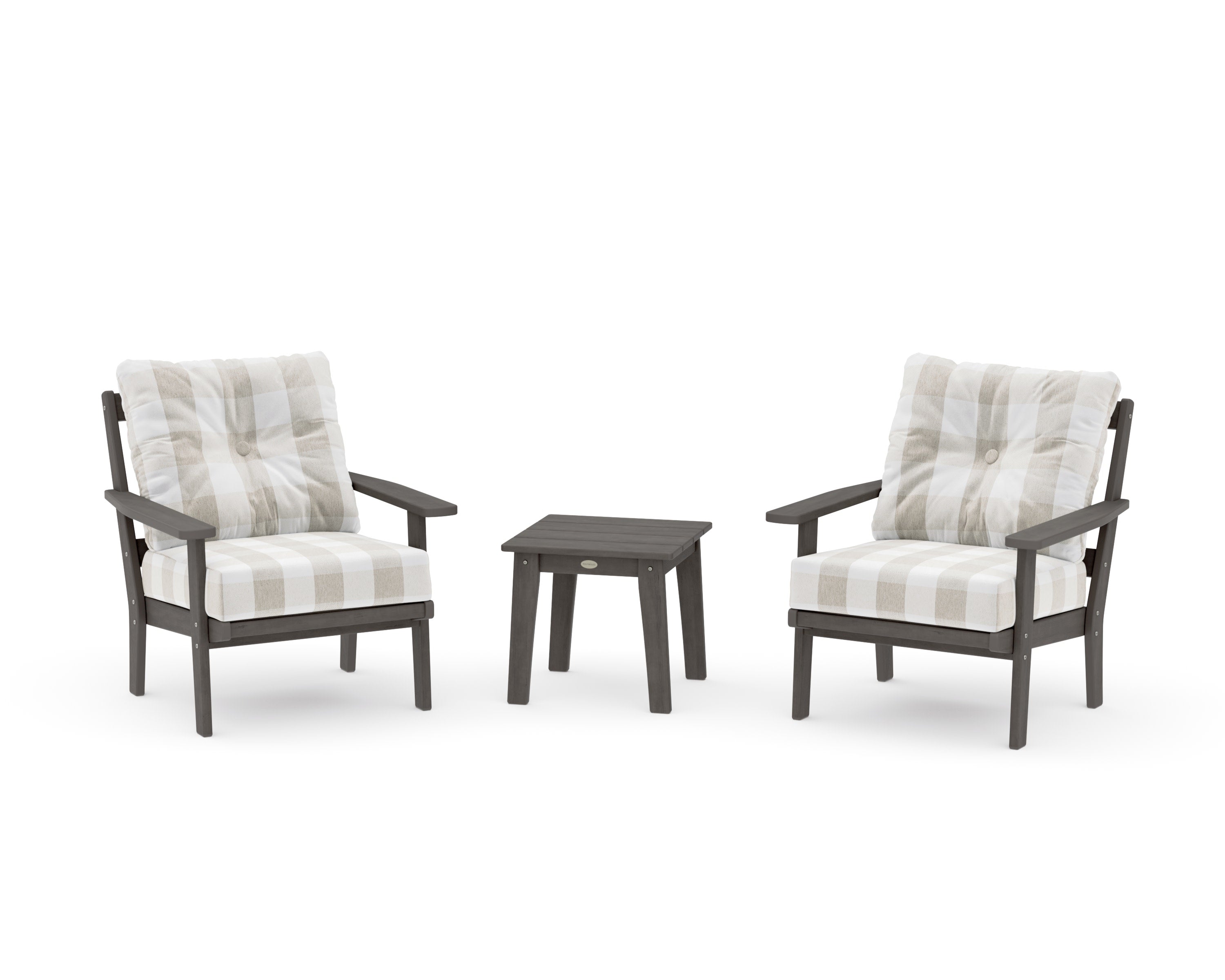 Prairie 3-Piece Deep Seating Set in Driftwood / Buffalo Plaid Dune Burlap