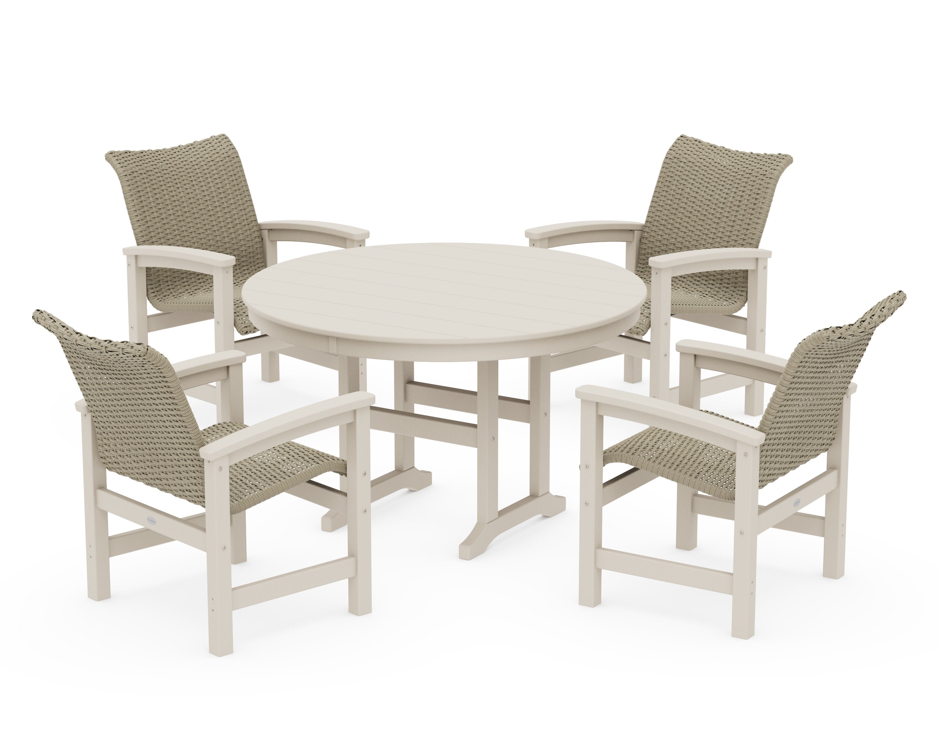 Coastal Woven 5-Piece Round Farmhouse Dining Set in Sand / Dune Grass
