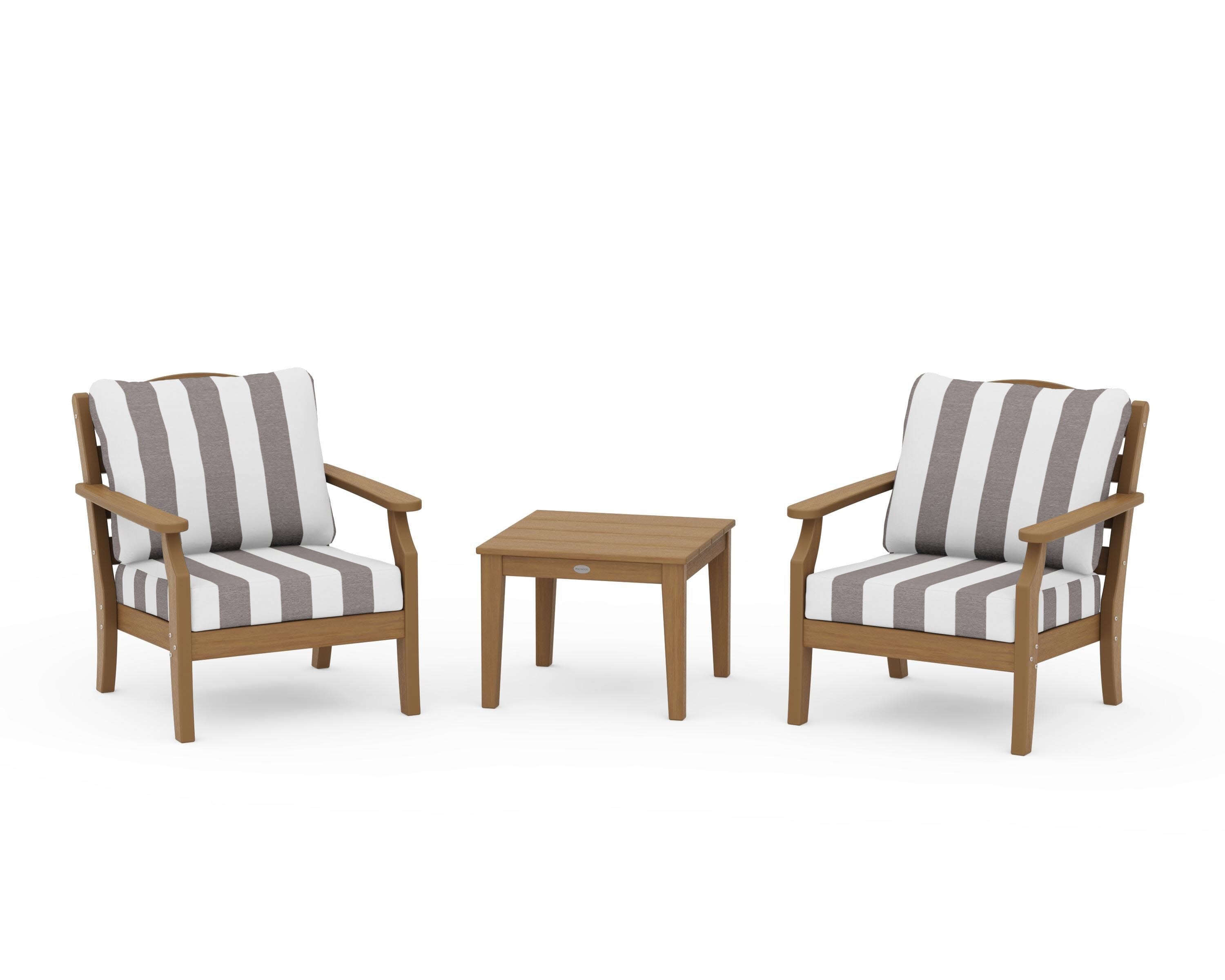 Savannah 3-Piece Deep Seating Set in Natural / Cabana Stripe Grey Mist