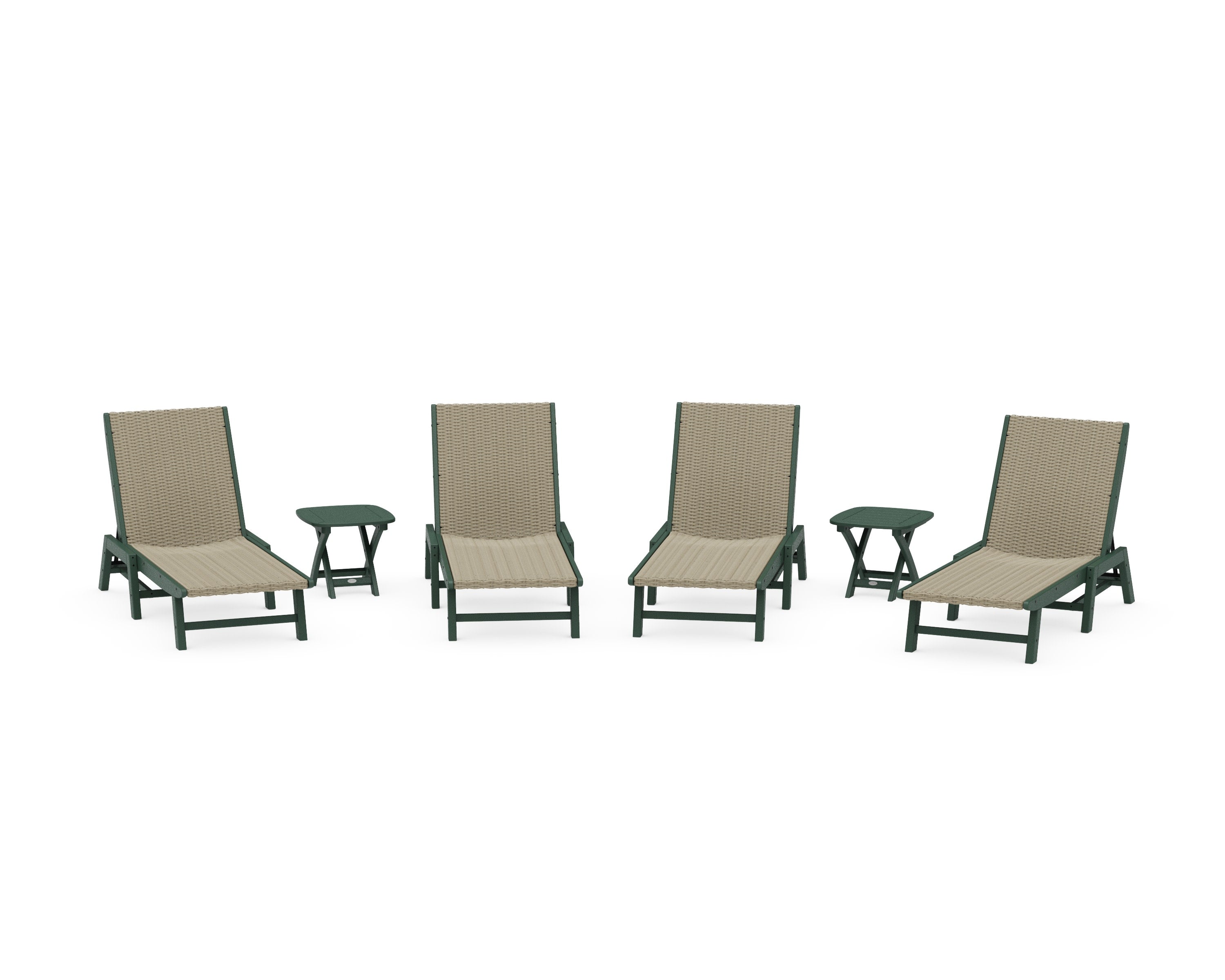 6- Piece Coastal Woven Chaise Chaise Lounge Set in Green / Dune Grass