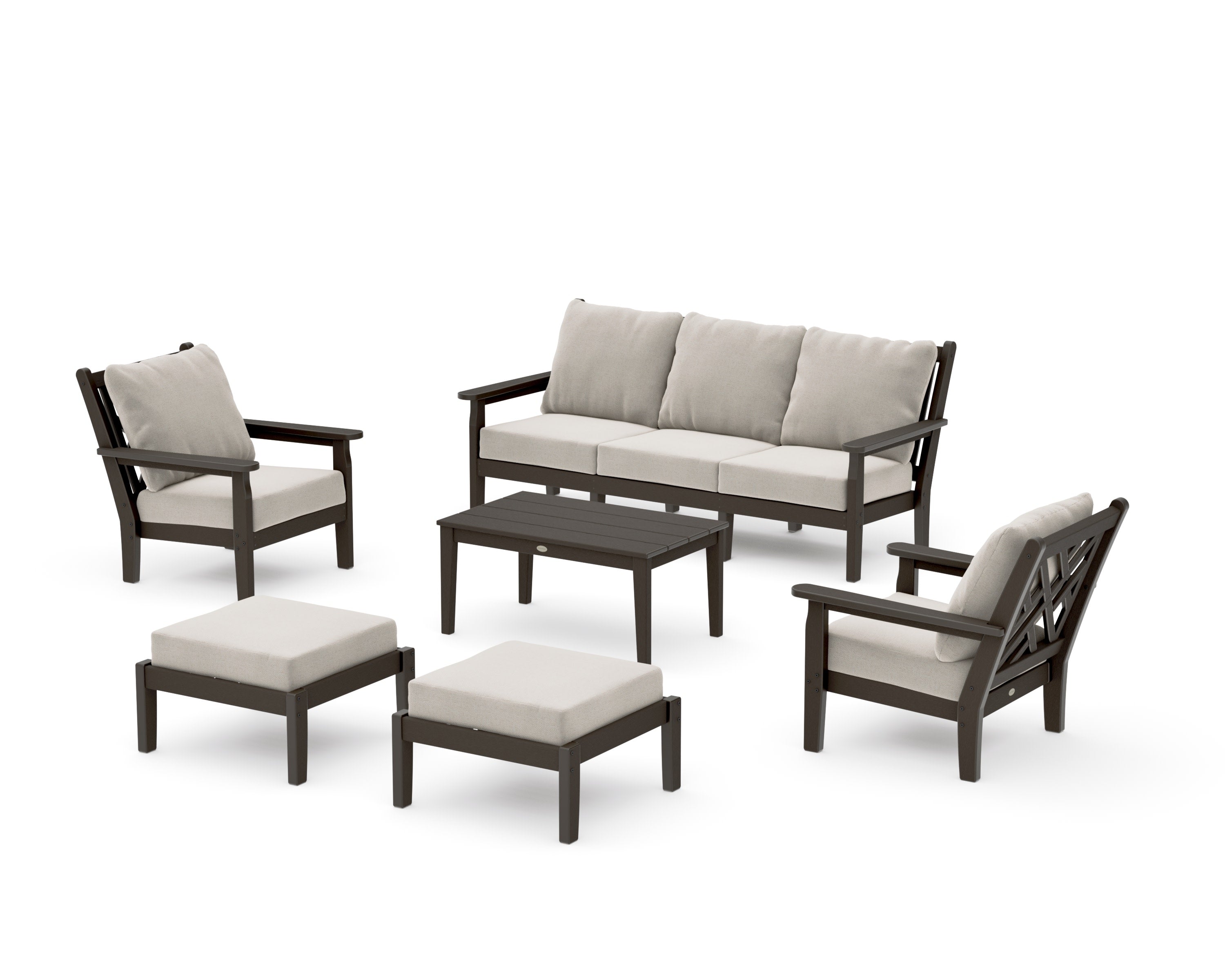 Chippendale 6-Piece Lounge Sofa Set in Vintage Coffee / Dune Burlap