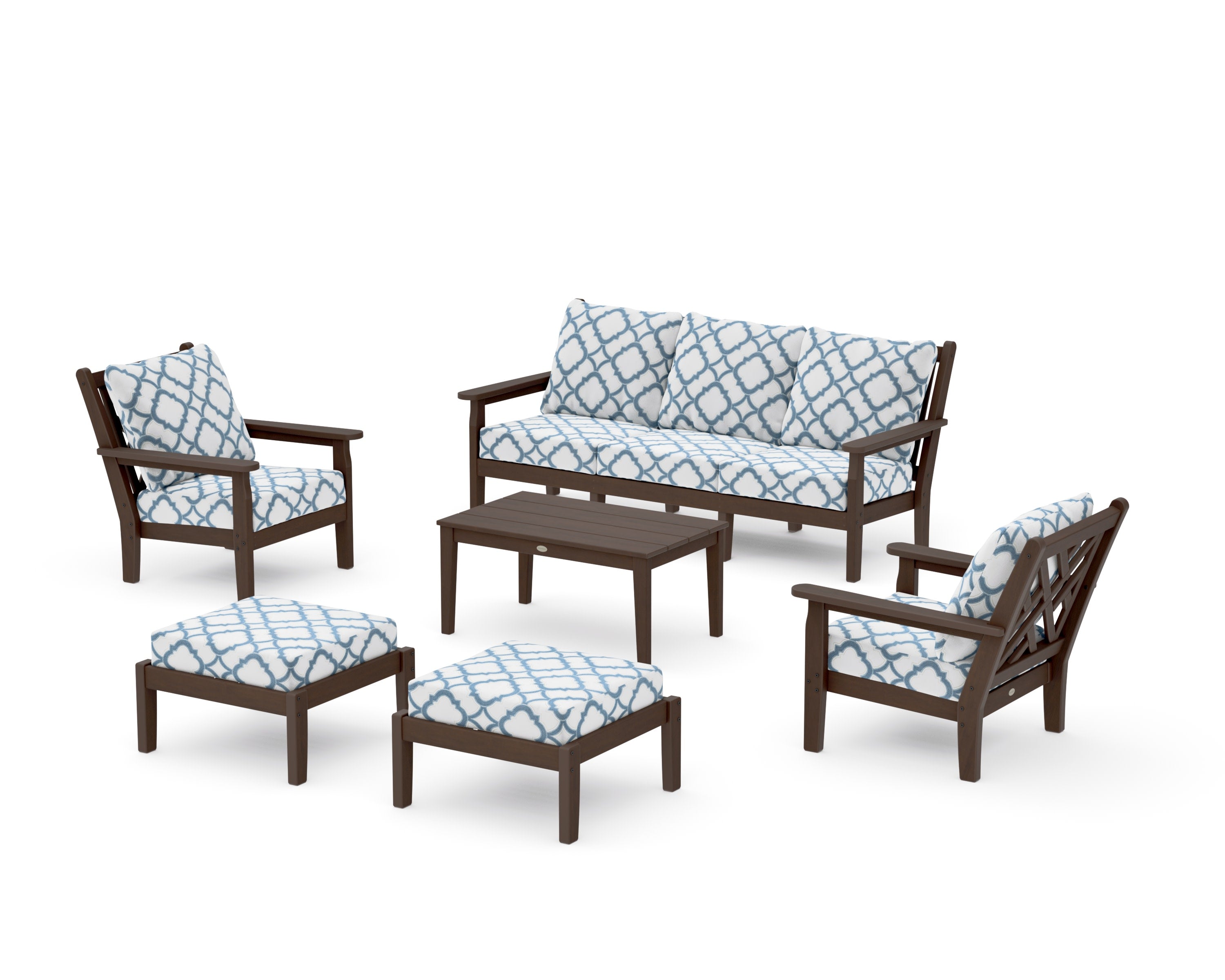 Chippendale 6-Piece Lounge Sofa Set in Kona / Trellis Sky Blue