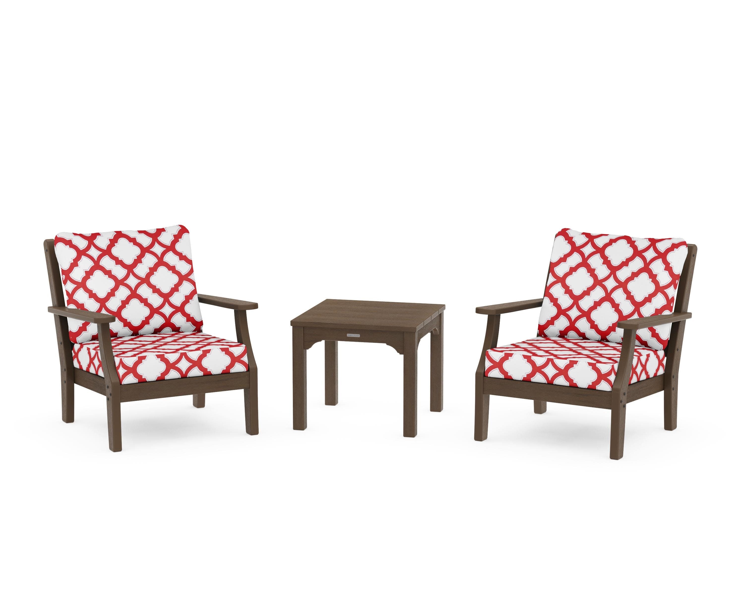 Chinoiserie 3-Piece Deep Seating Set in Kona / Trellis Crimson