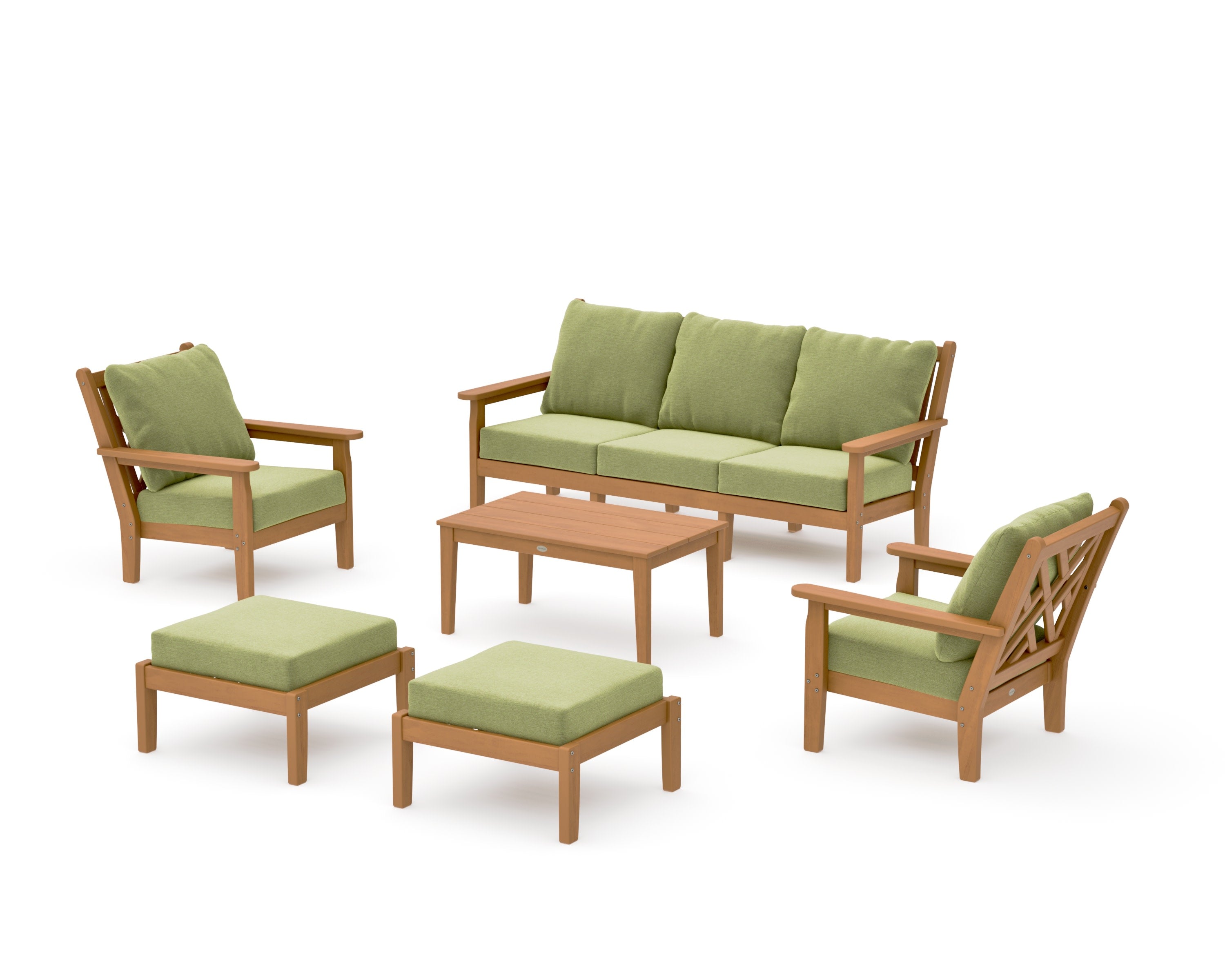 Chippendale 6-Piece Lounge Sofa Set in Natural / Chartreuse Boucle