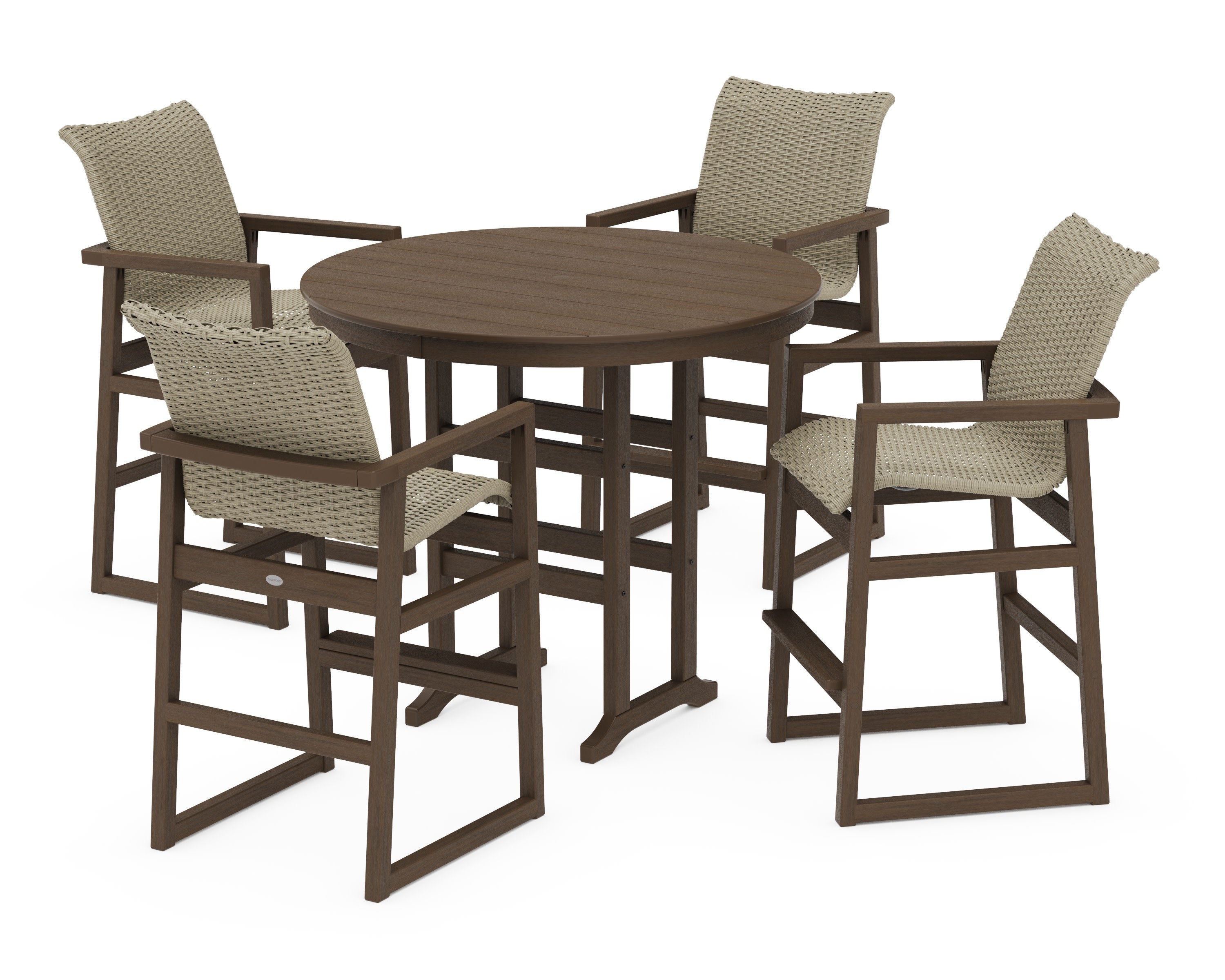 EDGE Woven 5-Piece Round Farmhouse Bar Set in Kona / Dune Grass