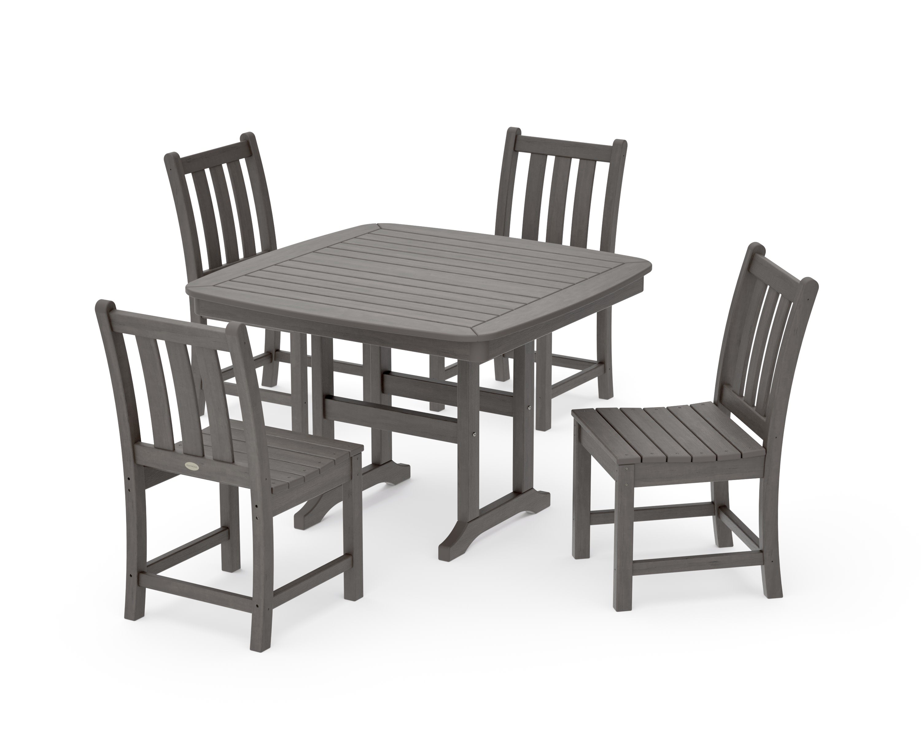 Traditional Garden Side Chair 5-Piece Dining Set with Trestle Legs in Driftwood