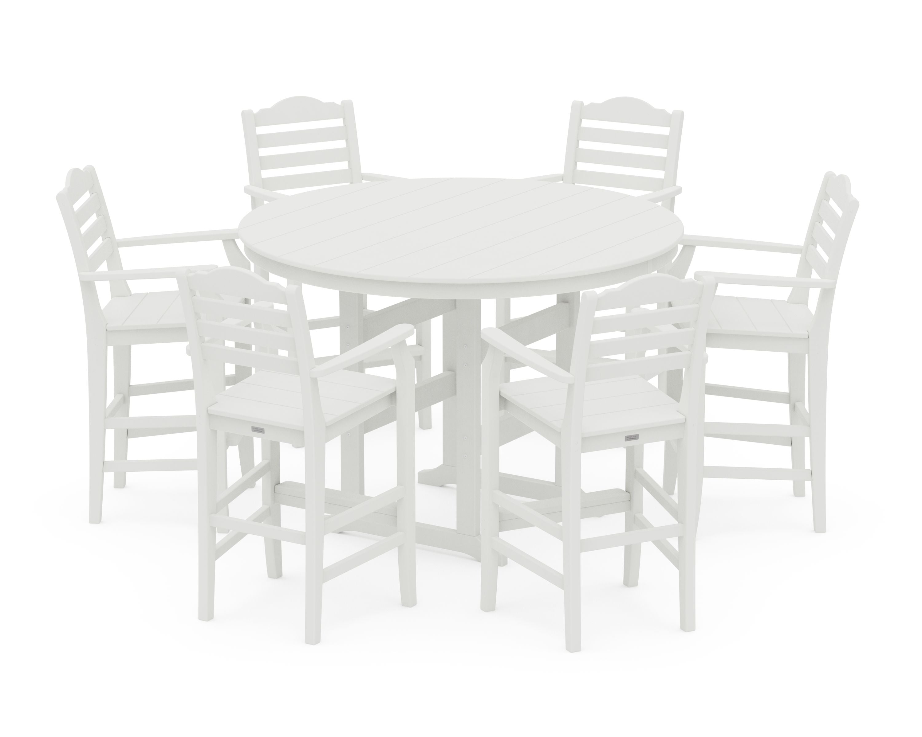 Savannah 7-Piece Arm Chair Round Farmhouse Bar Set in Vintage White