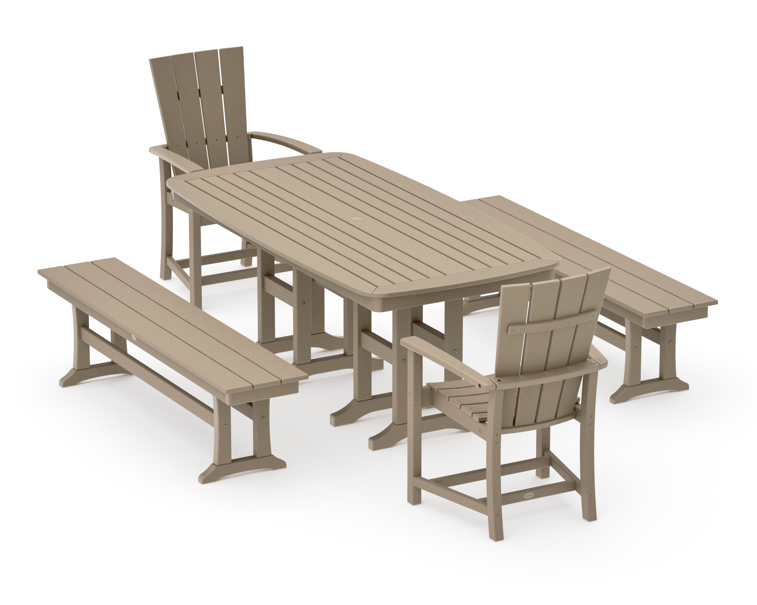 Quattro 5-Piece Farmhouse Dining Set with Benches in Vintage Sahara