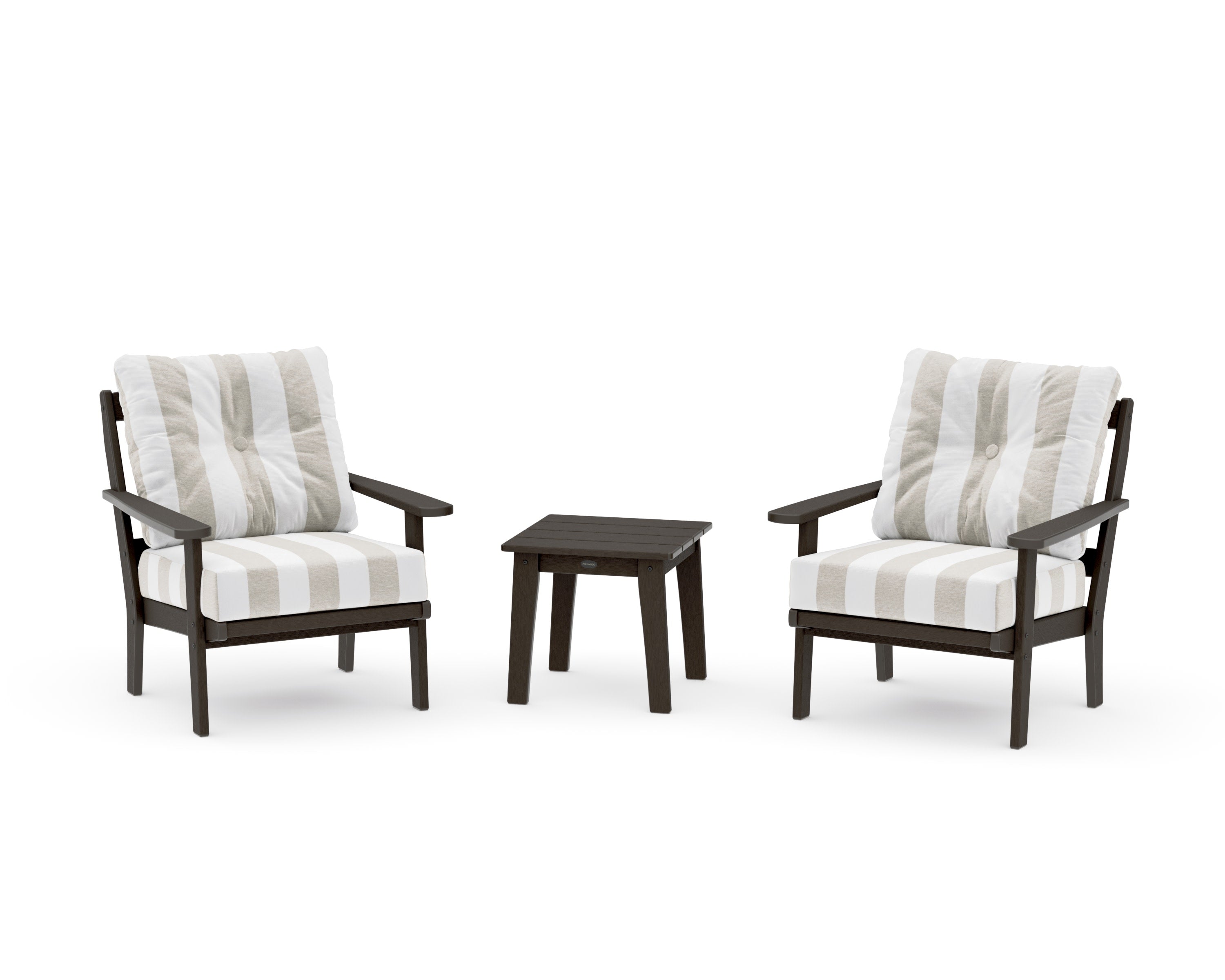 Mission 3-Piece Deep Seating Set in Vintage Coffee / Cabana Stripe Dune Burlap