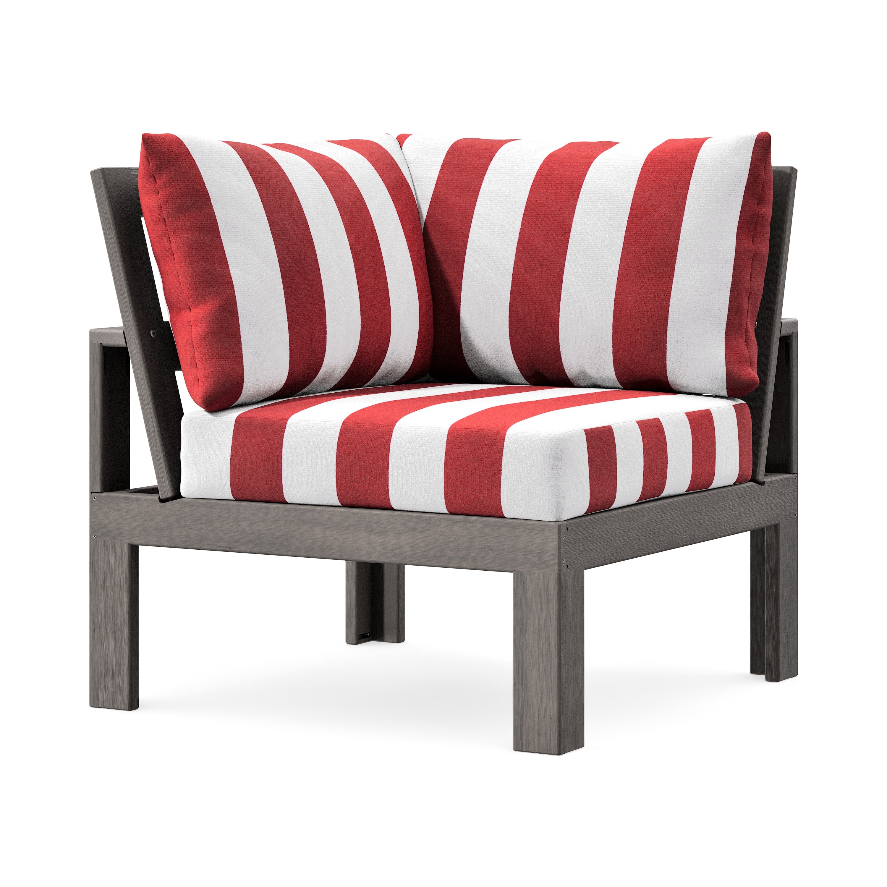 Modular Corner Chair in Driftwood / Cabana Stripe Crimson
