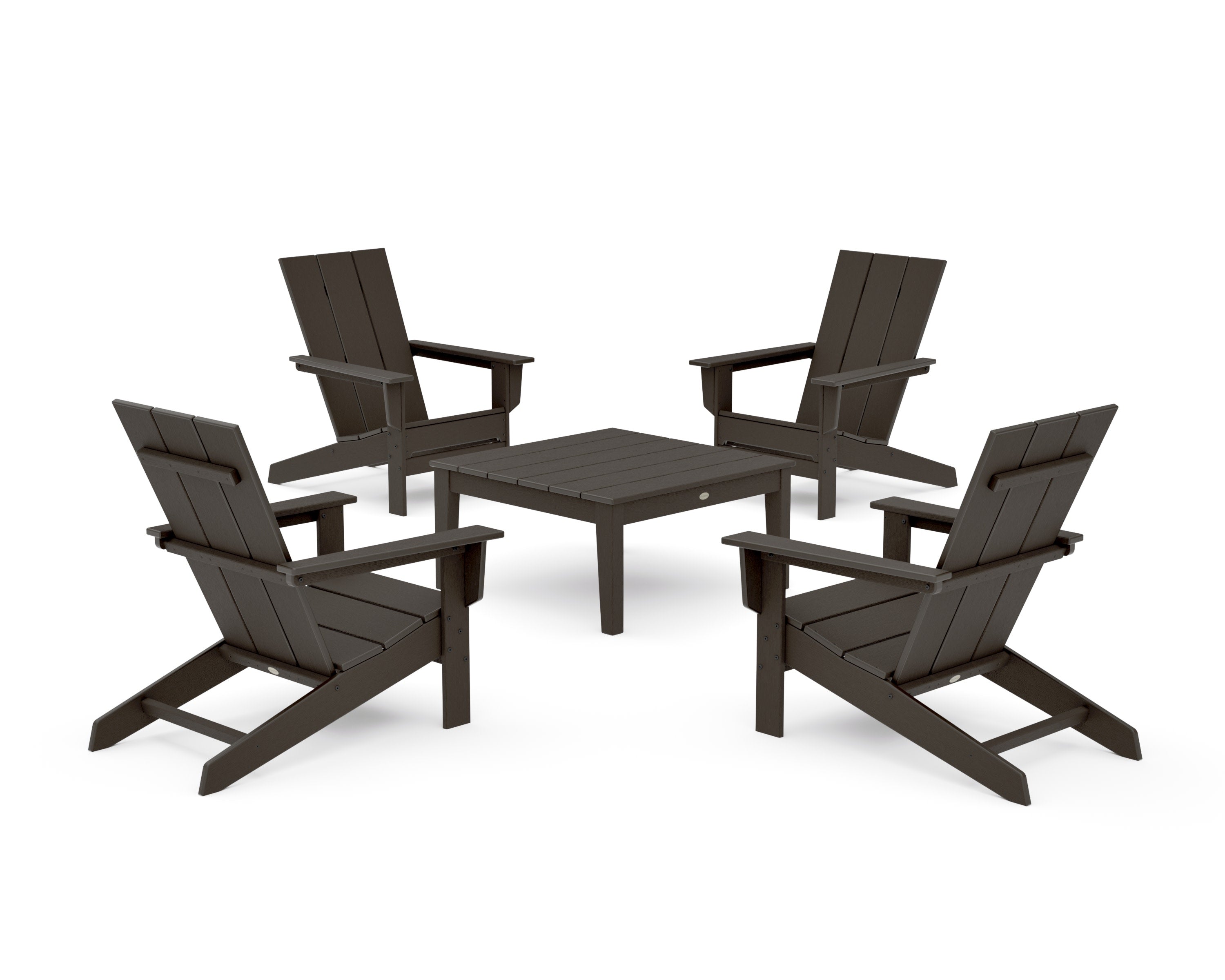 5-Piece Modern Studio Adirondack Chair Conversation Group in Vintage Coffee
