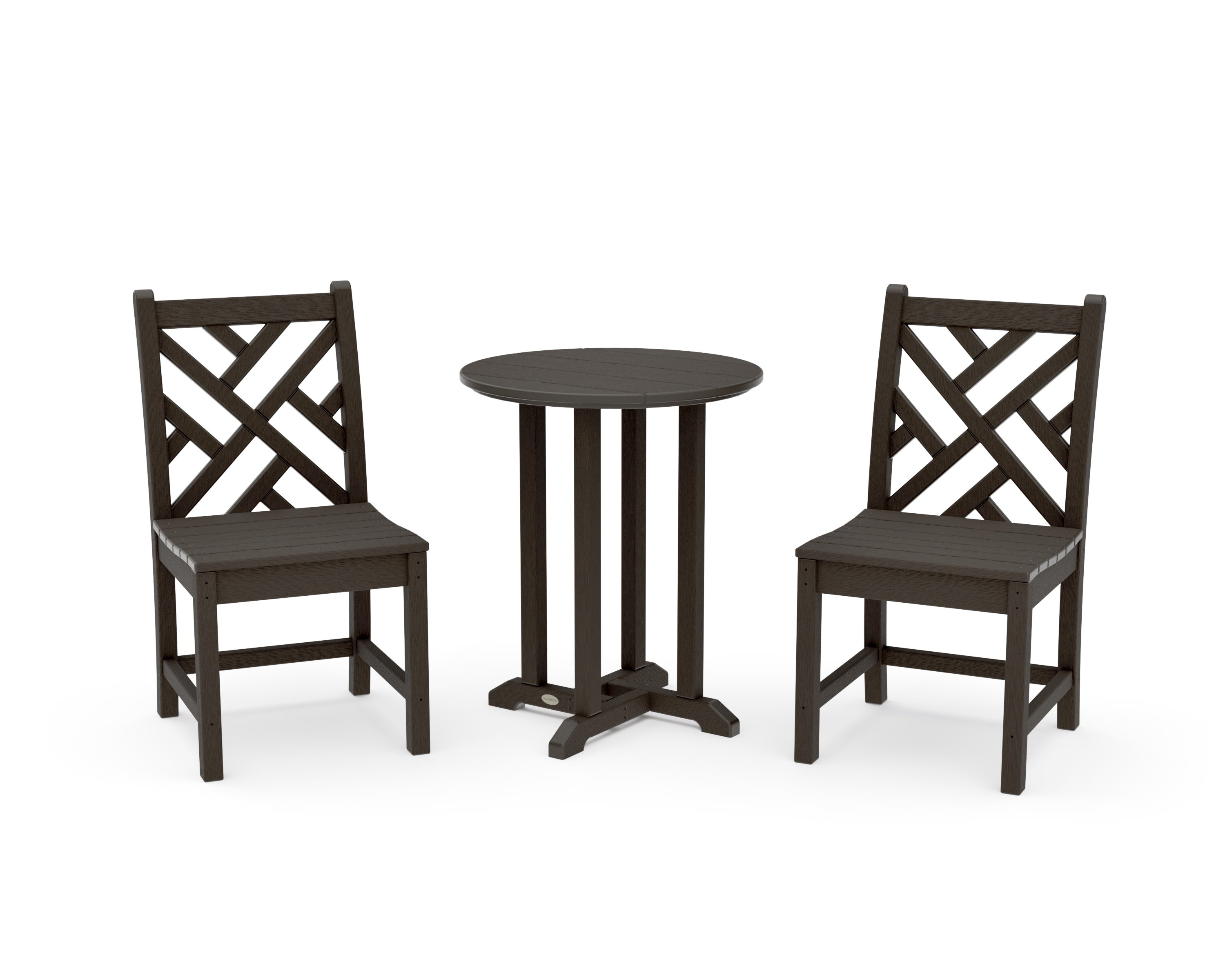 Chippendale Side Chair 3-Piece Round Bistro Dining Set in Vintage Coffee