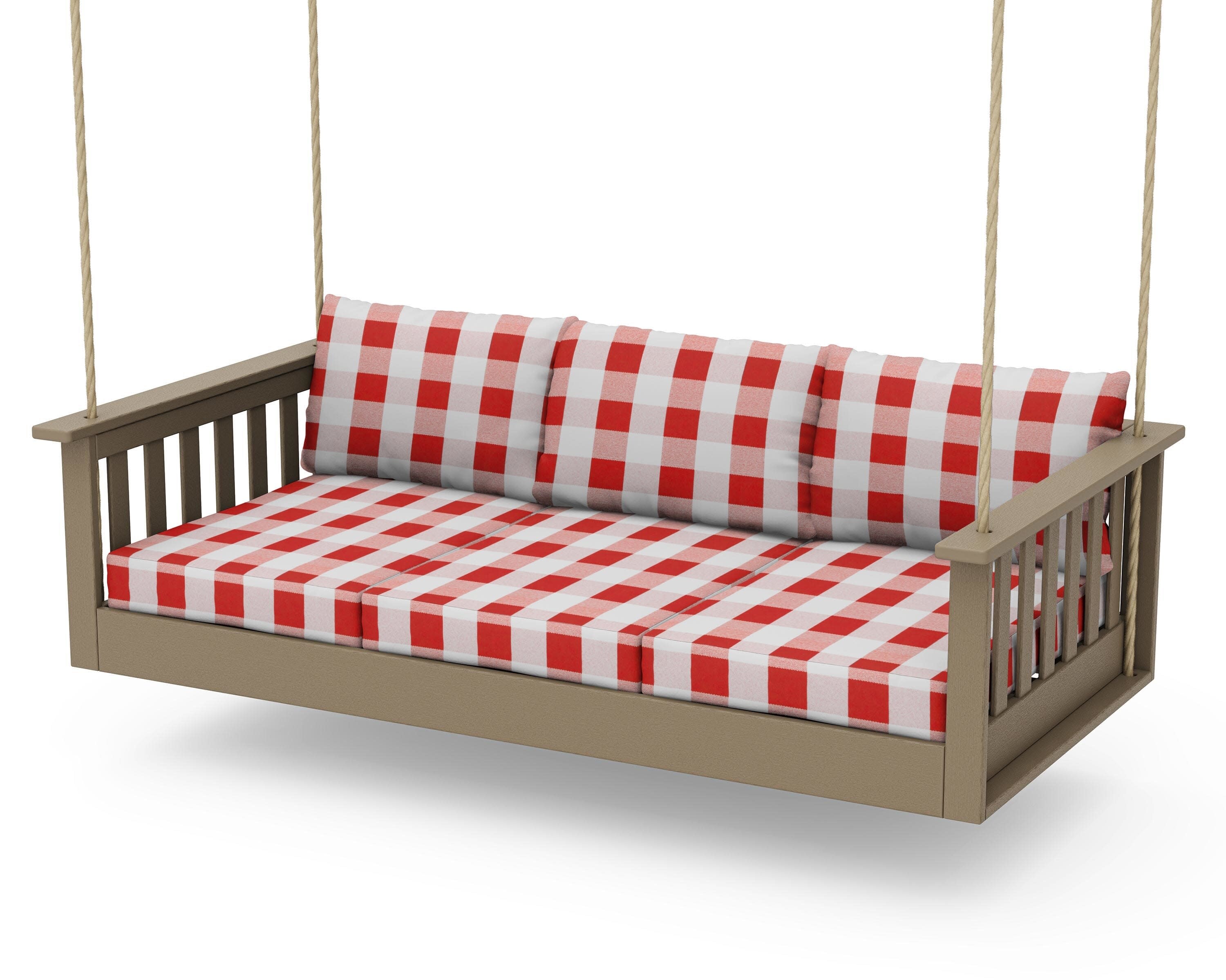 Vineyard Daybed Swing in Vintage Sahara / Buffalo Plaid Crimson
