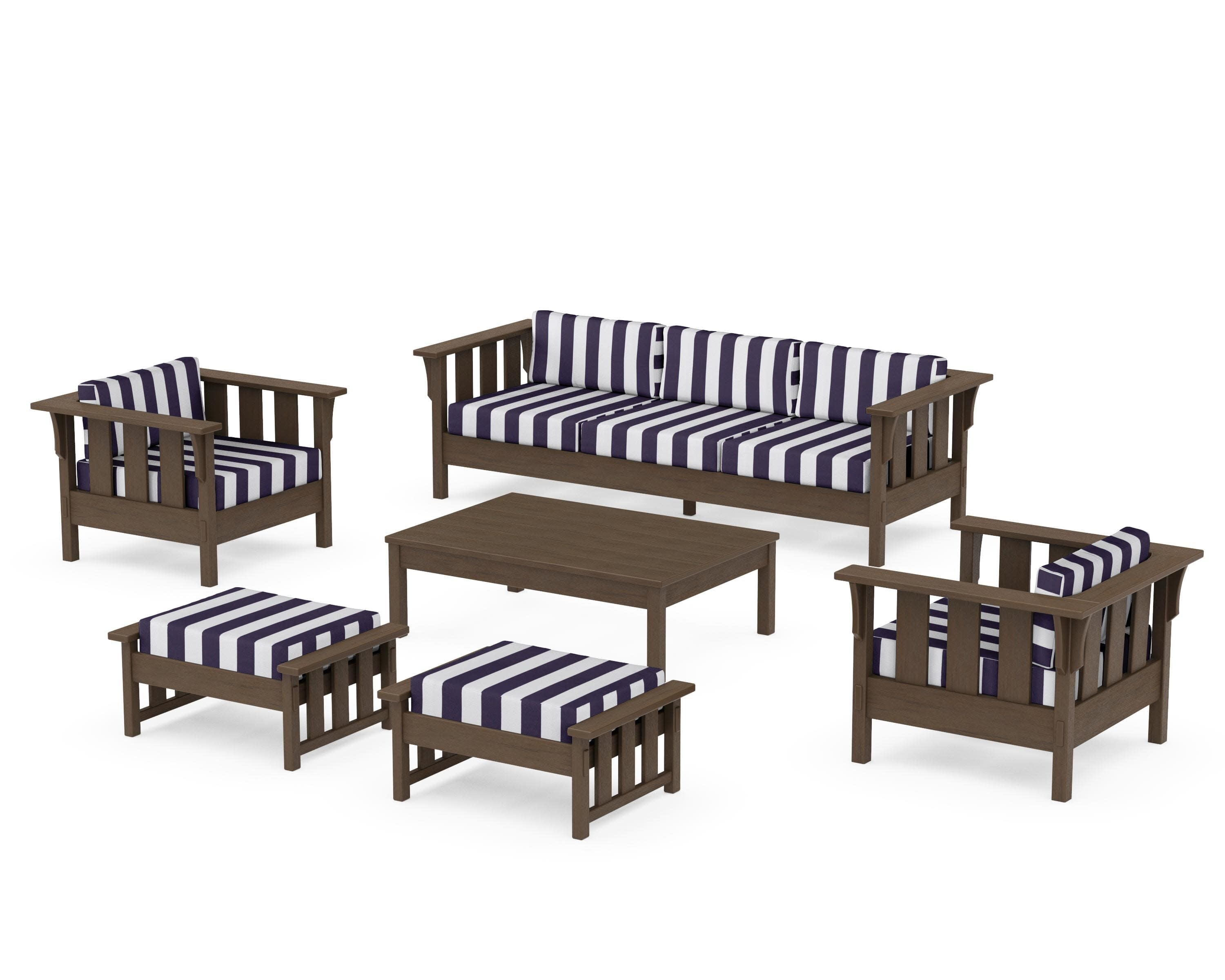 Acadia 6-Piece Lounge Sofa Set in Kona / Cabana Stripe Navy