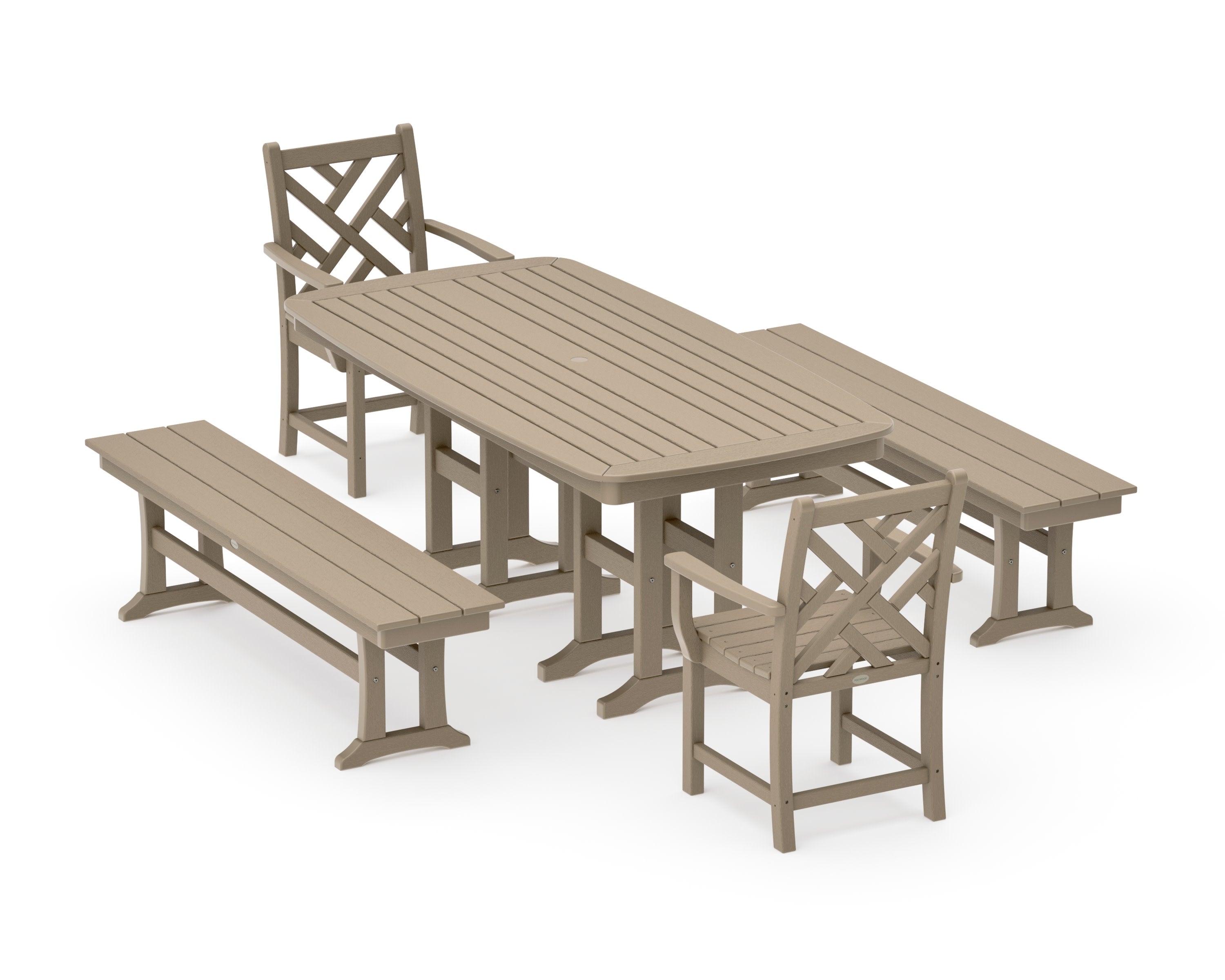 Chippendale 5-Piece Dining Set with Benches in Vintage Sahara