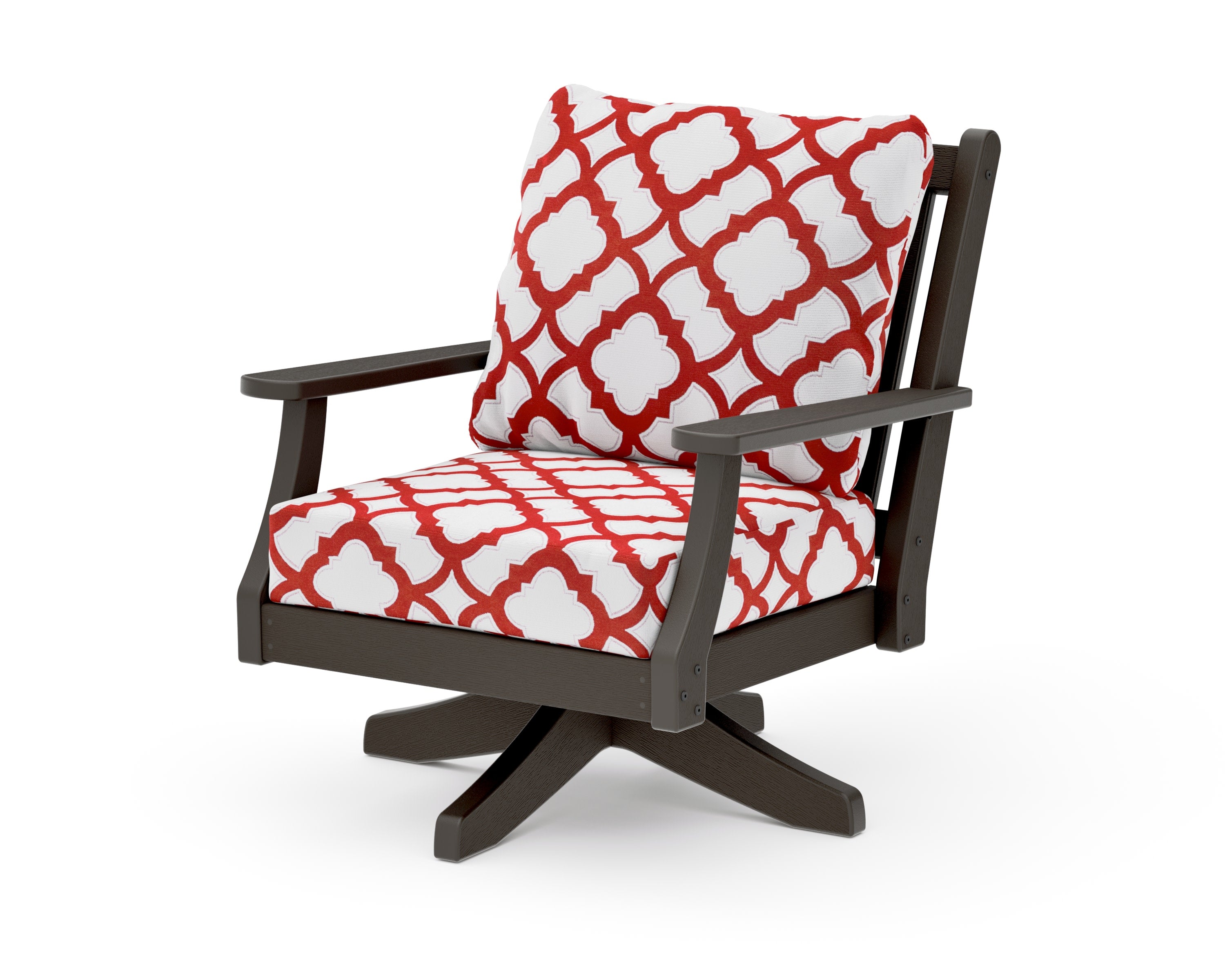 Wovendale Deep Seating Swivel Chair in Vintage Coffee / Trellis Crimson