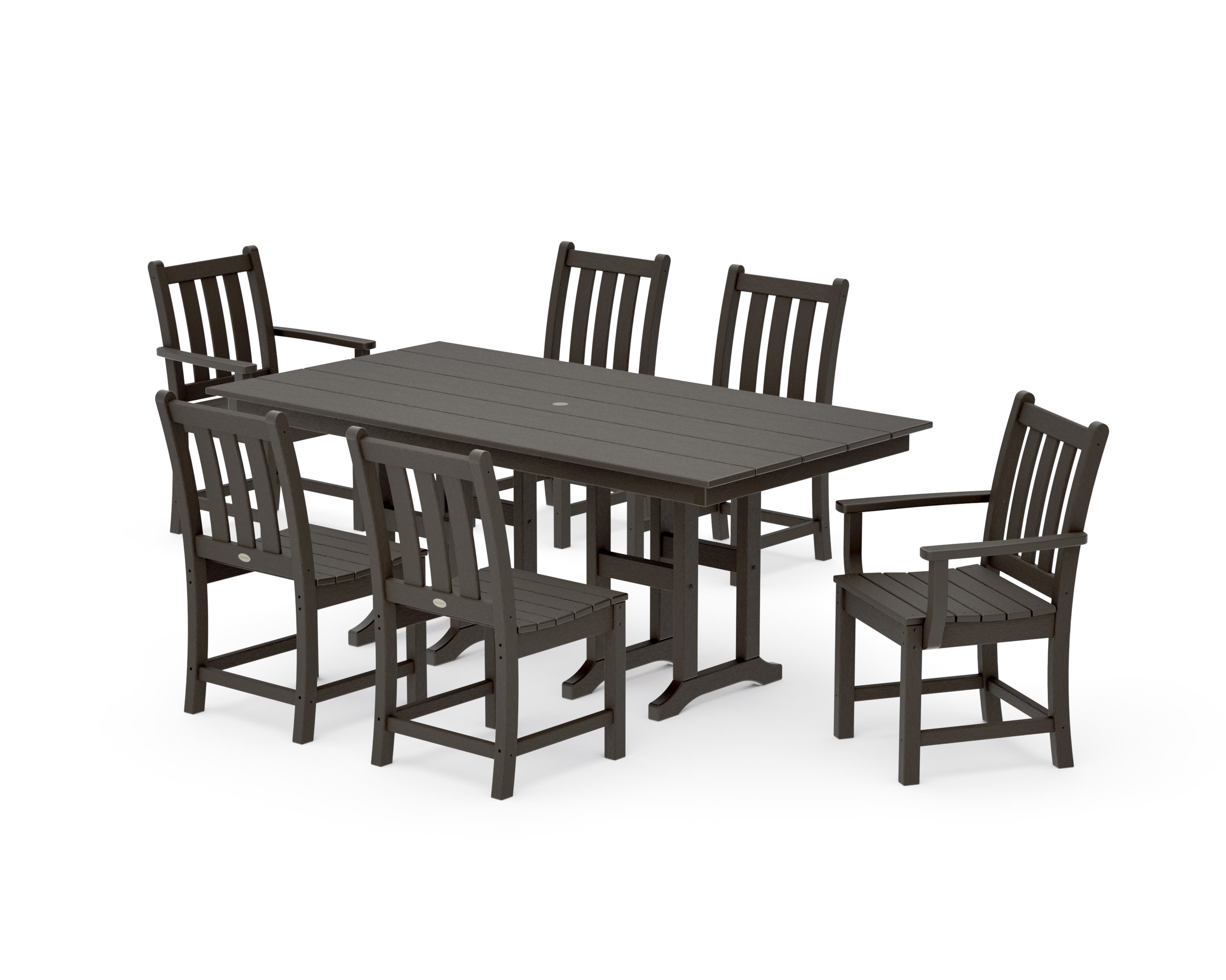 Traditional Garden 7-Piece Farmhouse Dining Set in Vintage Coffee