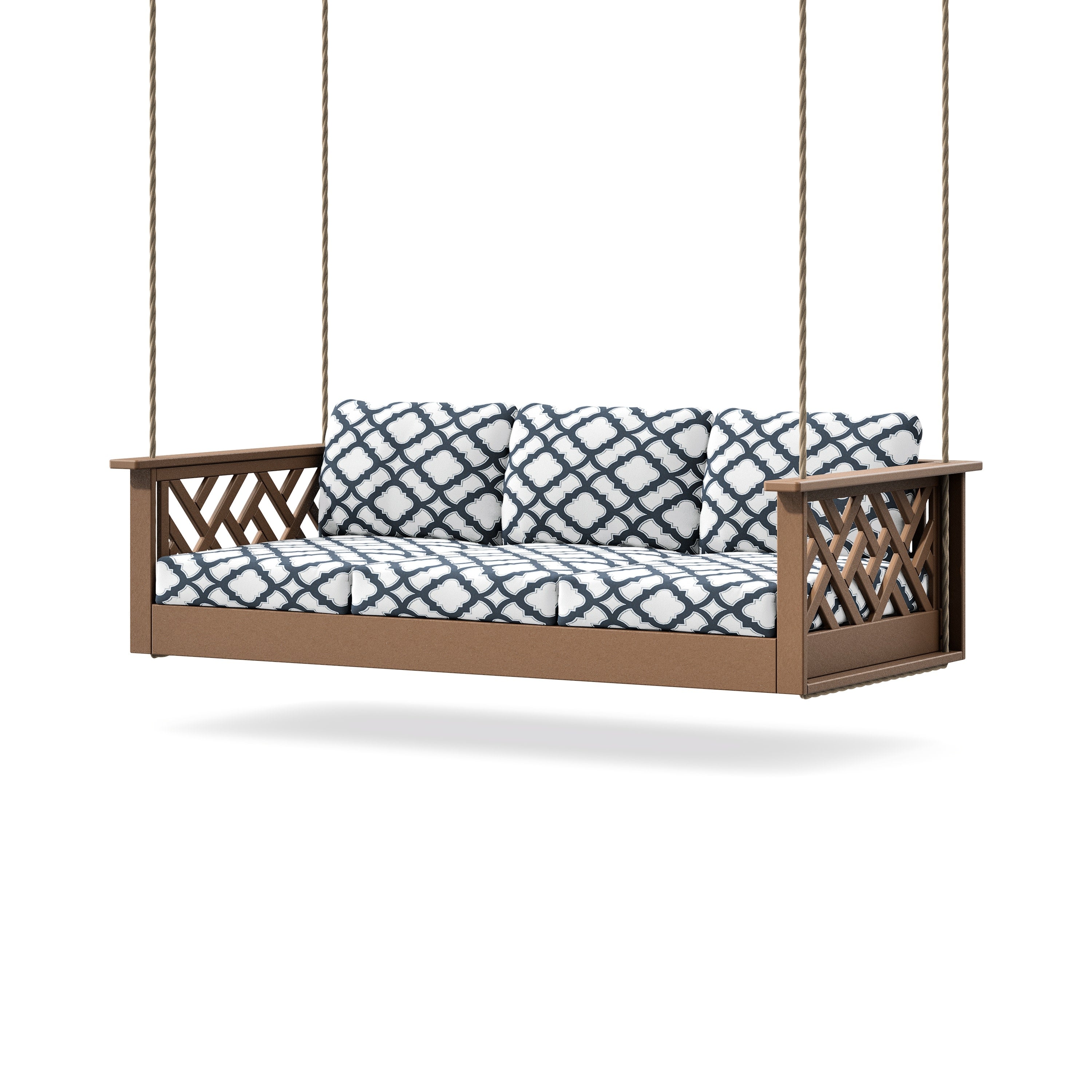 Chippendale Daybed Swing in Teak / Trellis Marine Indigo