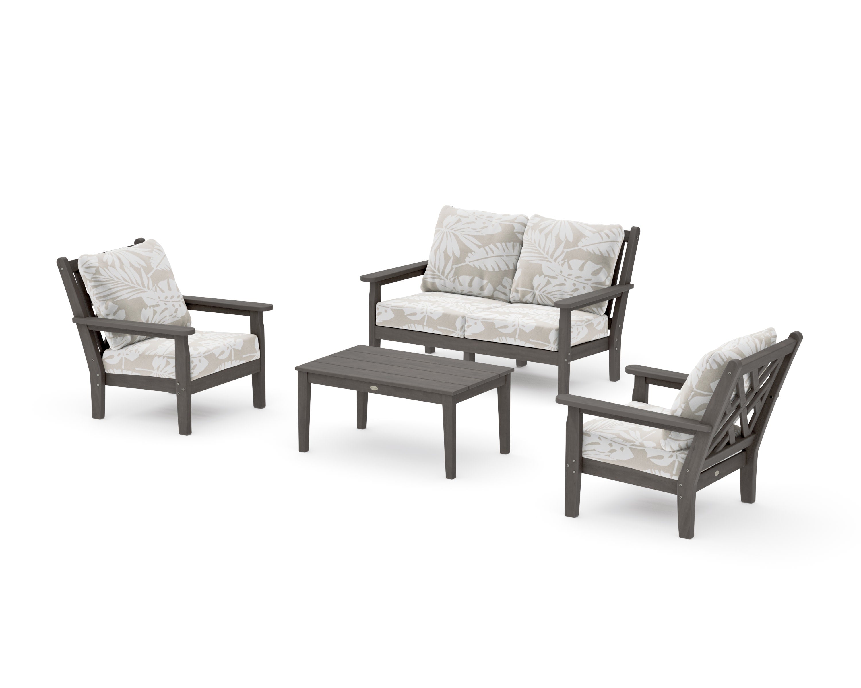 Chippendale 4-Piece Deep Seating Set with Loveseat in Driftwood / Leaf Dune Burlap