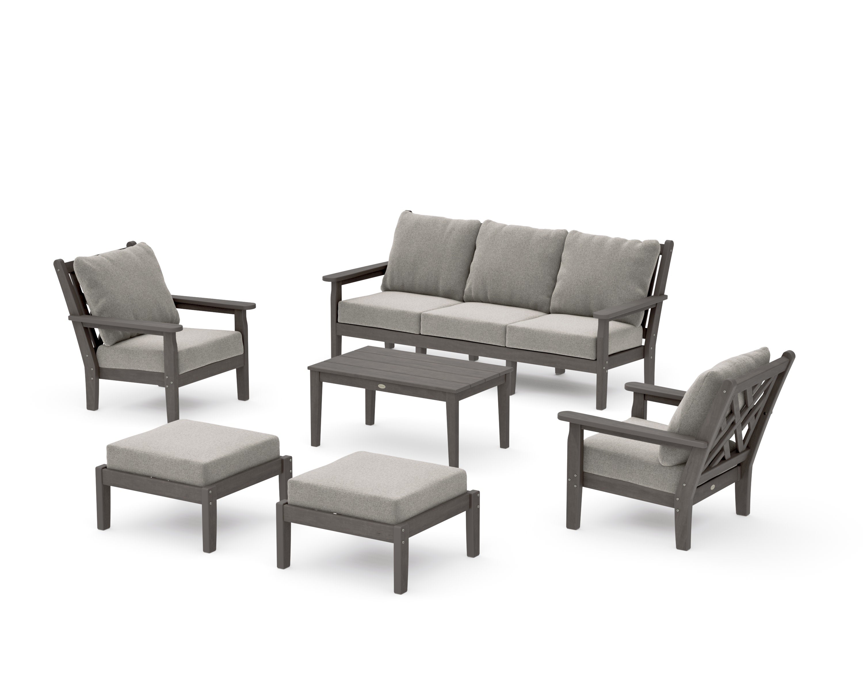 Chippendale 6-Piece Lounge Sofa Set in Driftwood / Weathered Tweed