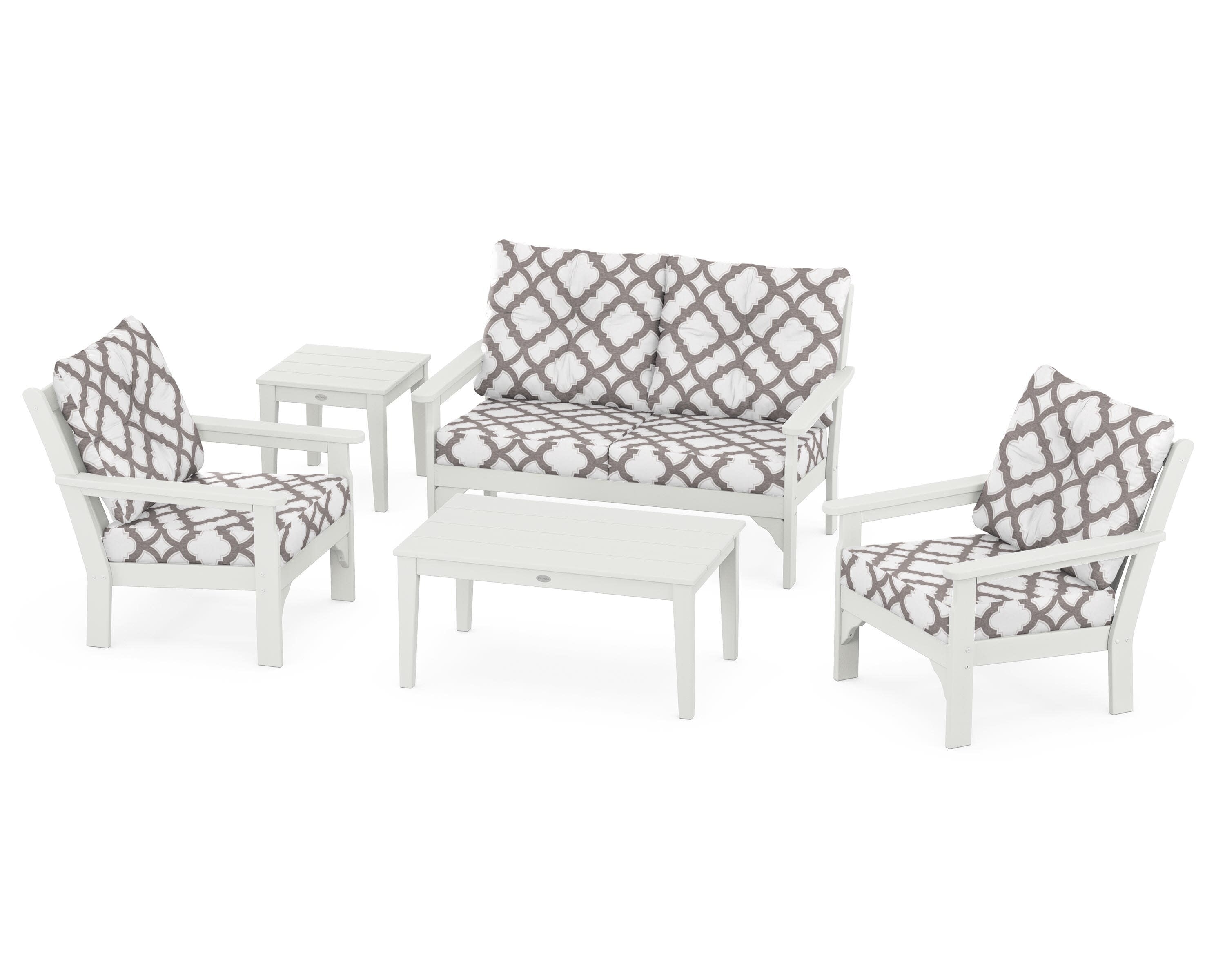 Vineyard 5-Piece Deep Seating Set in Vintage White / Trellis Grey Mist