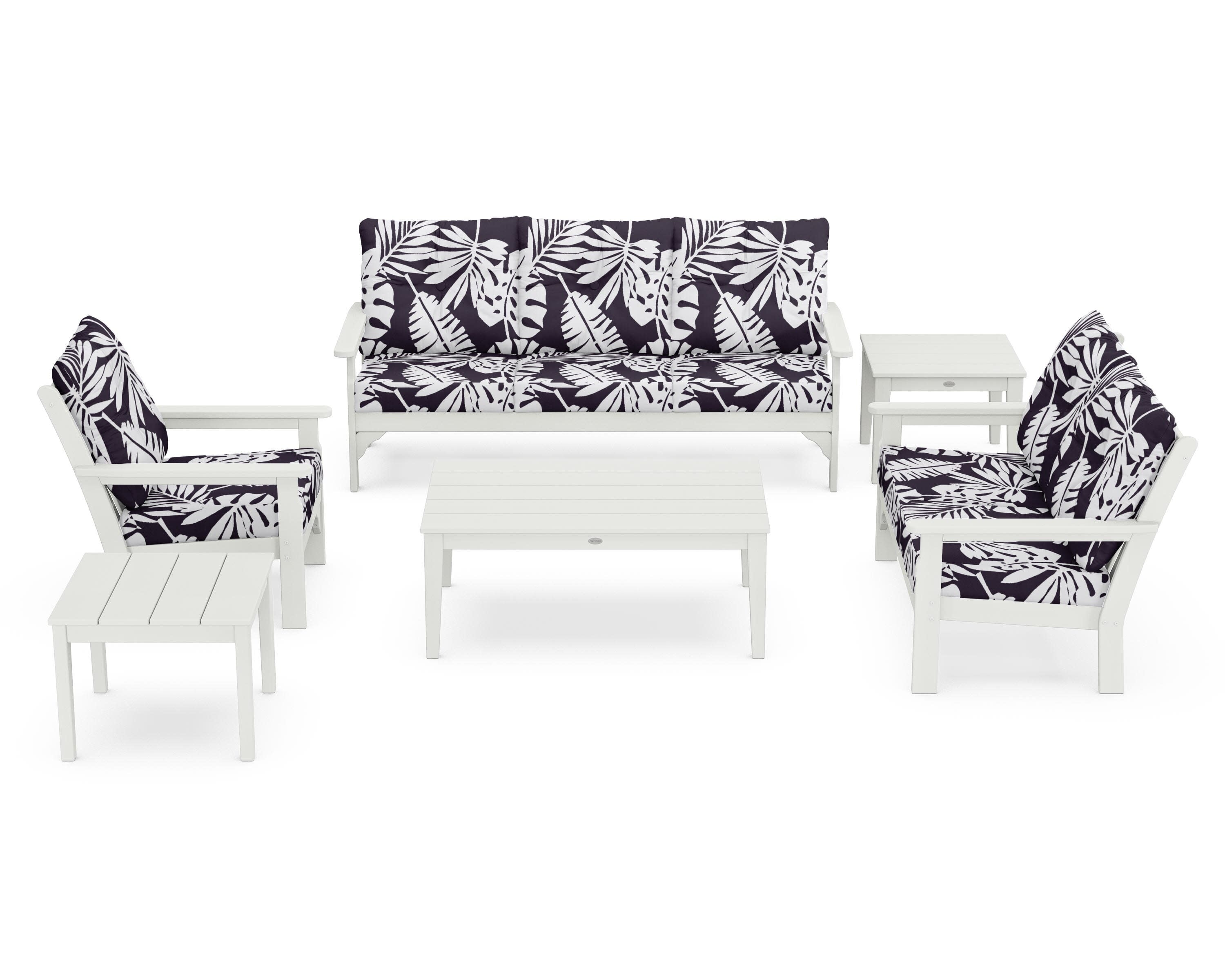 Vineyard 6-Piece Deep Seating Set in Vintage White / Leaf Navy