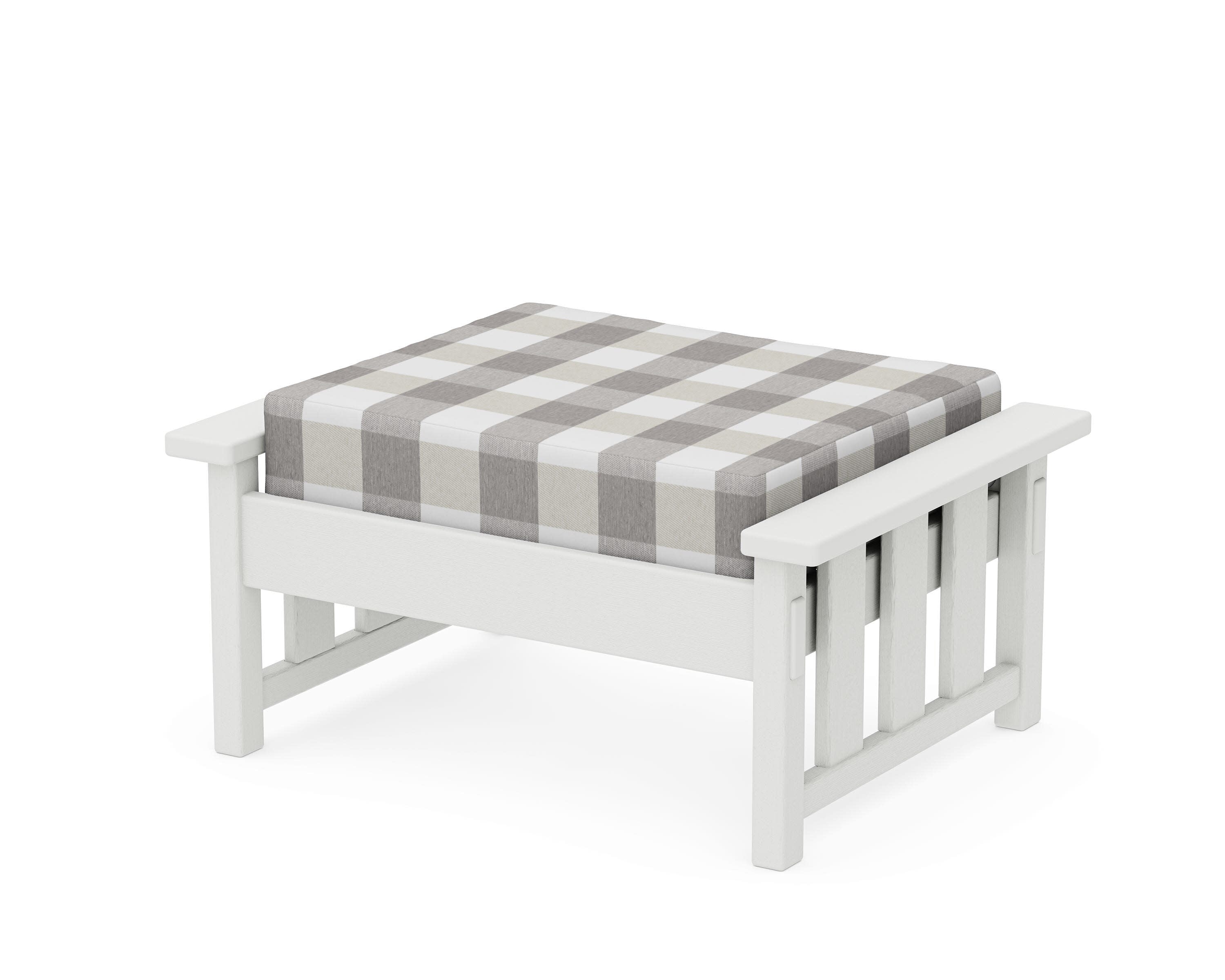 Acadia Deep Seating Ottoman in Vintage White / Buffalo Plaid Grey Mist