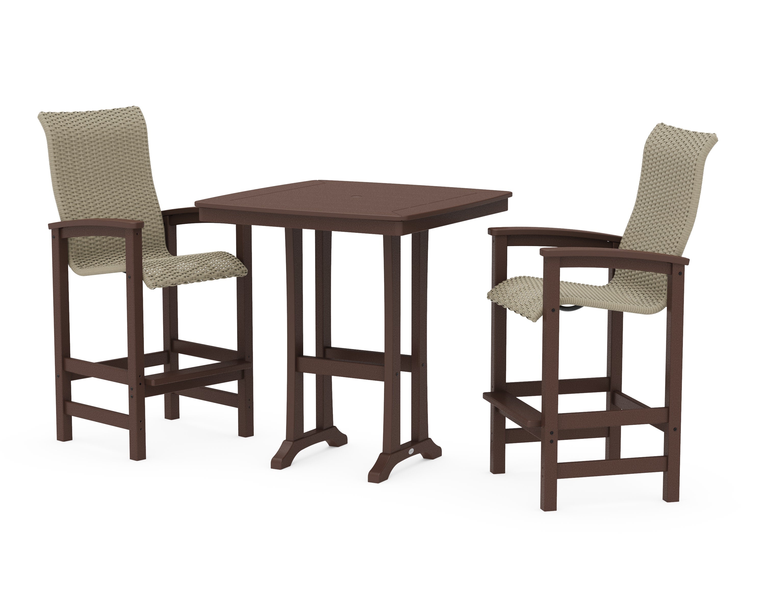 Coastal Woven High-Back 3-Piece Bar Set in Mahogany / Dune Grass