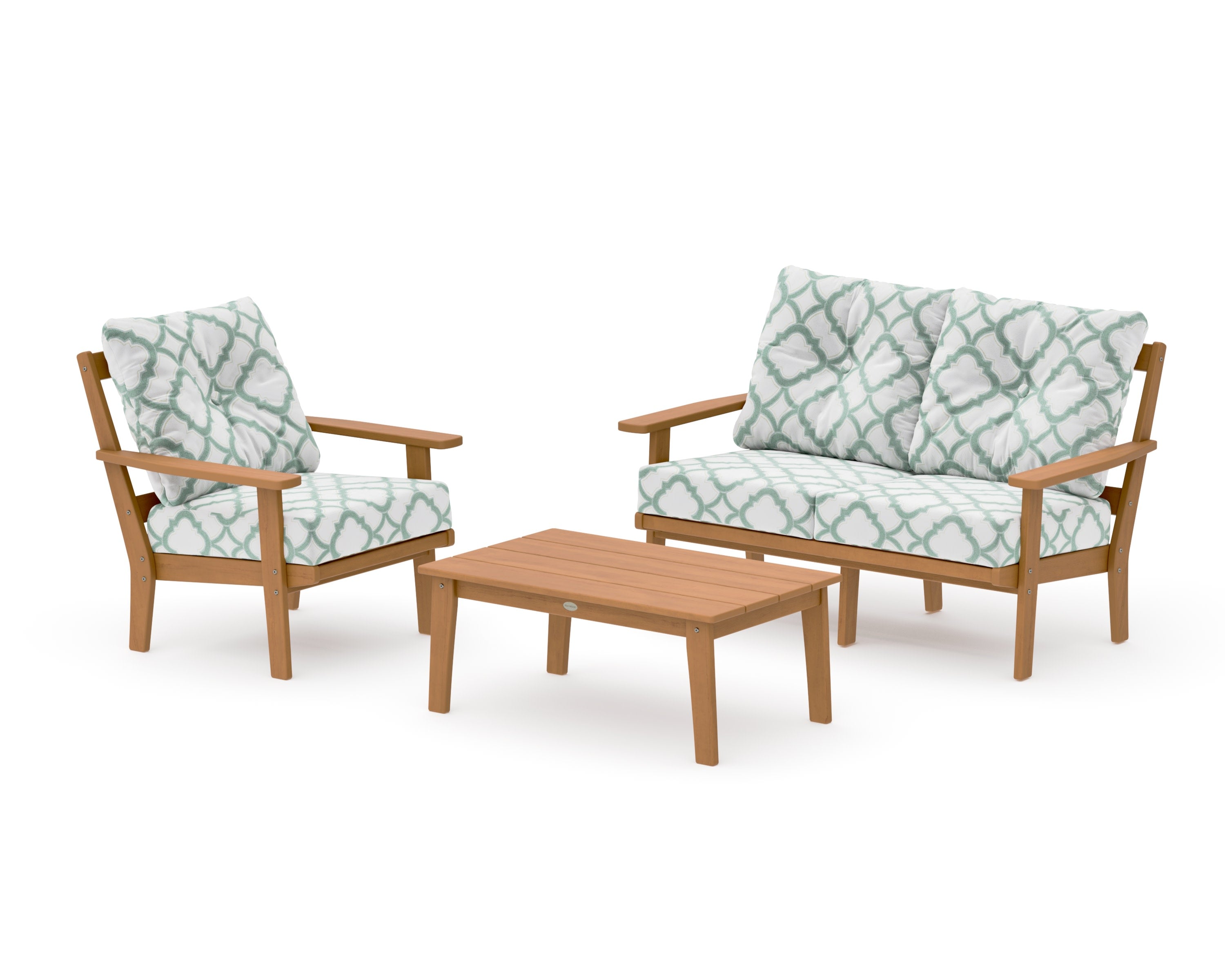 Prairie 3-Piece Deep Seating Set with Loveseat in Natural / Trellis Glacier Spa