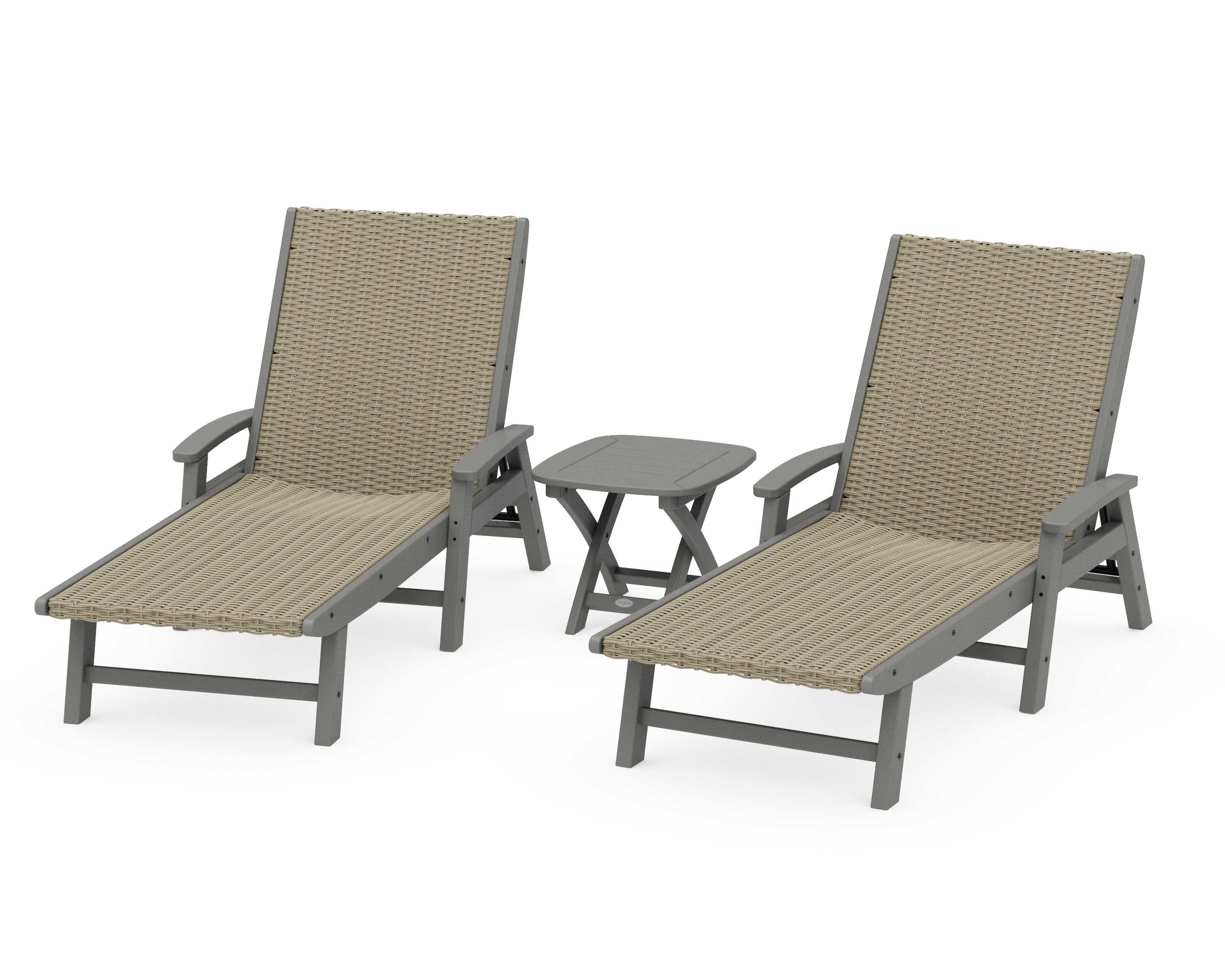 3 - Piece Coastal Woven Chaise with Arms Chaise Lounge Set in Slate Grey / Dune Grass