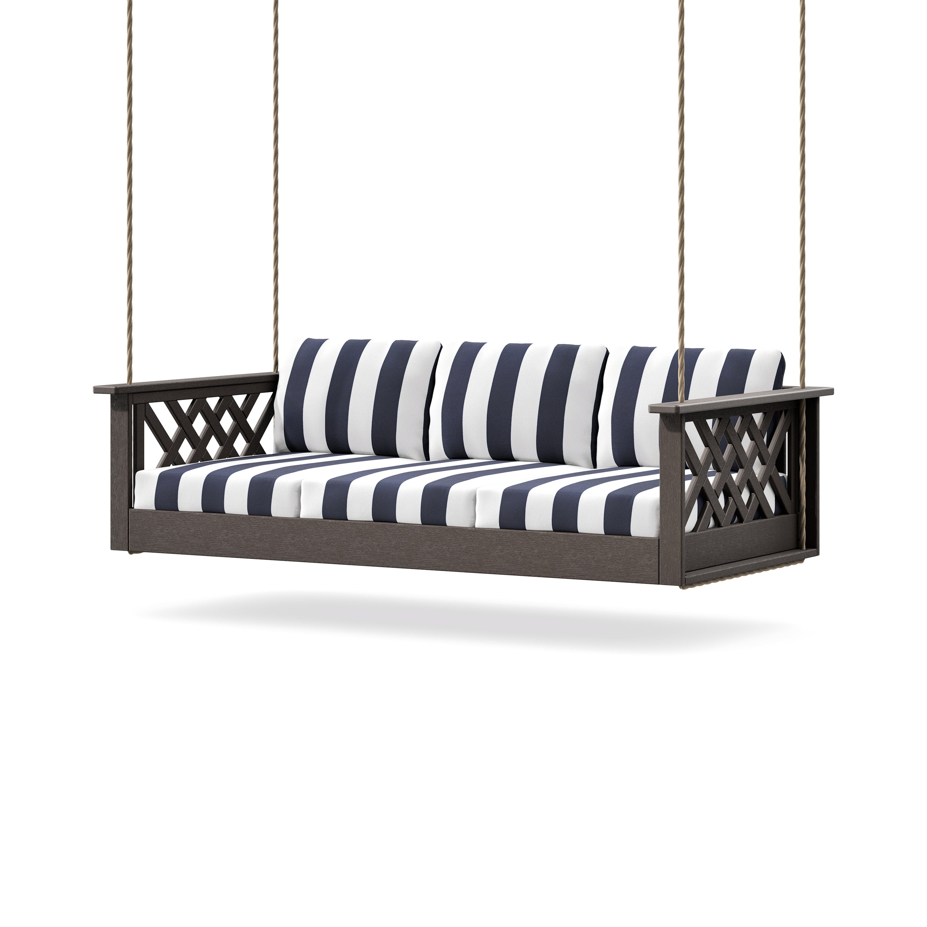 Wovendale Daybed Swing in Vintage Coffee / Cabana Stripe Navy